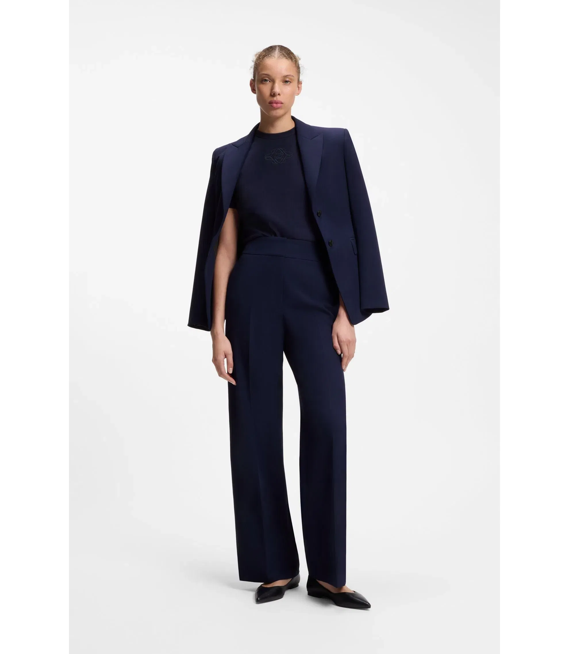 Hugo Cotton T-Shirt With Embroidered Logo Blue Women's
