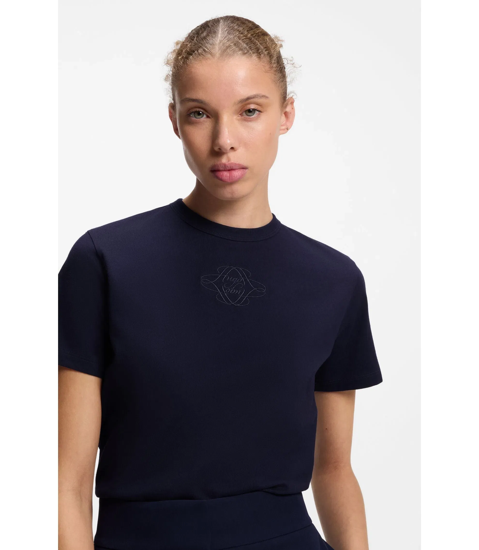 Hugo Cotton T-Shirt With Embroidered Logo Blue Women's