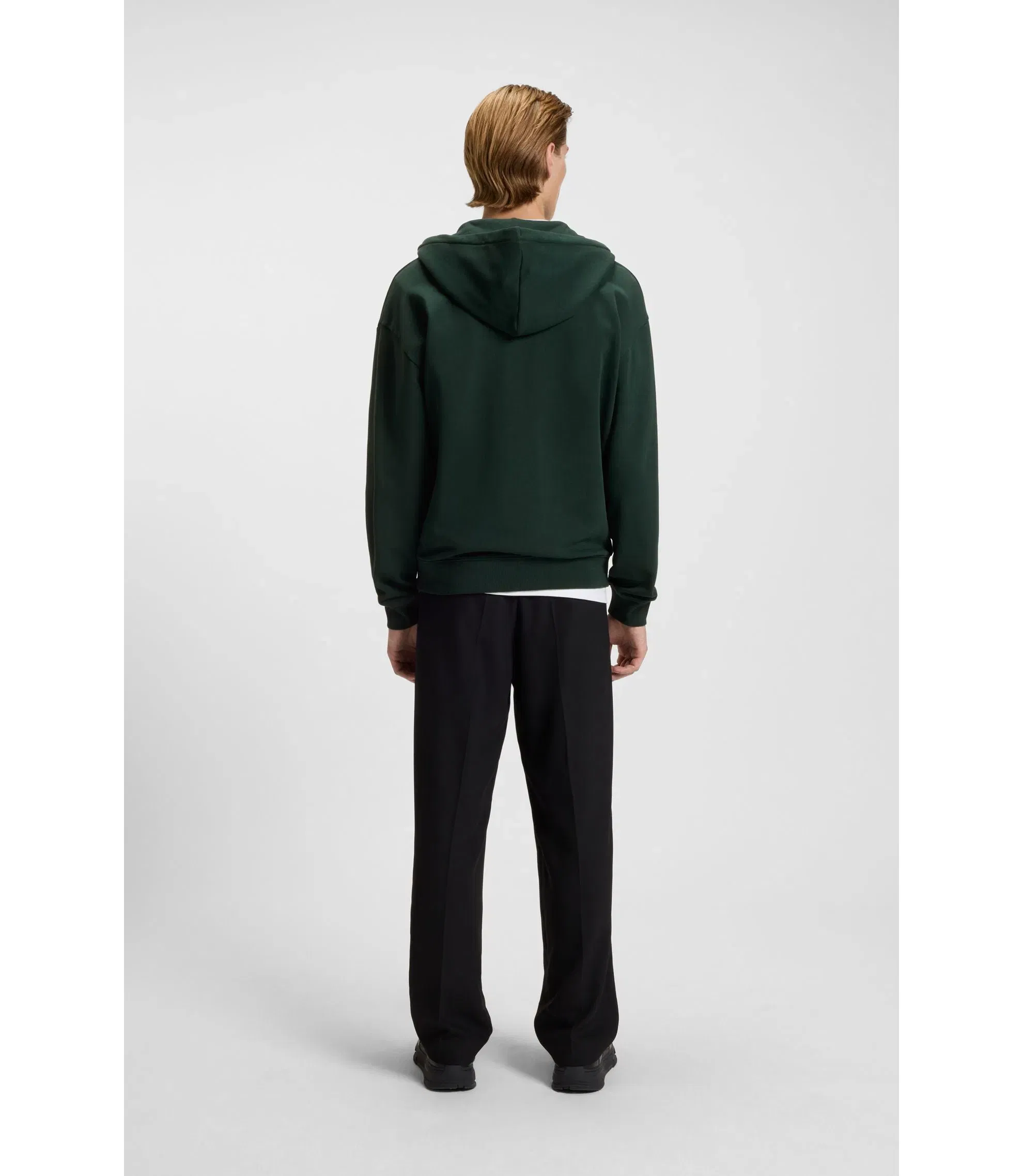 Hugo Cotton Terry Zip Up Hoodie With Logo Print Light Green