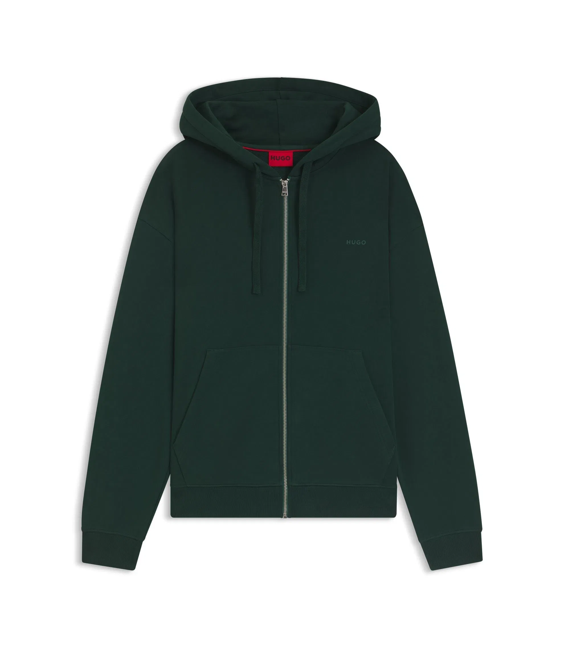 Hugo Cotton Terry Zip Up Hoodie With Logo Print Light Green