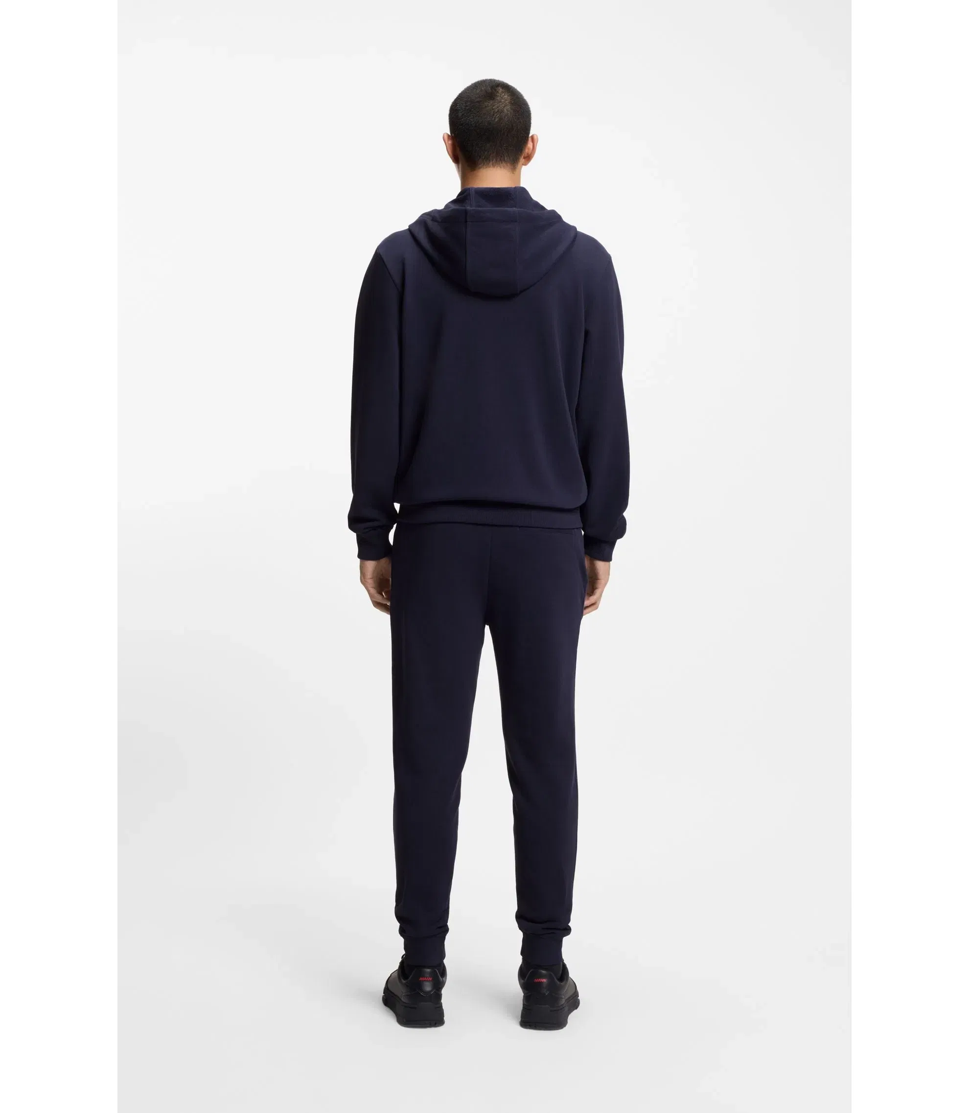Hugo Cotton Terry Zip Up Hoodie With Logo Label Dark Blue