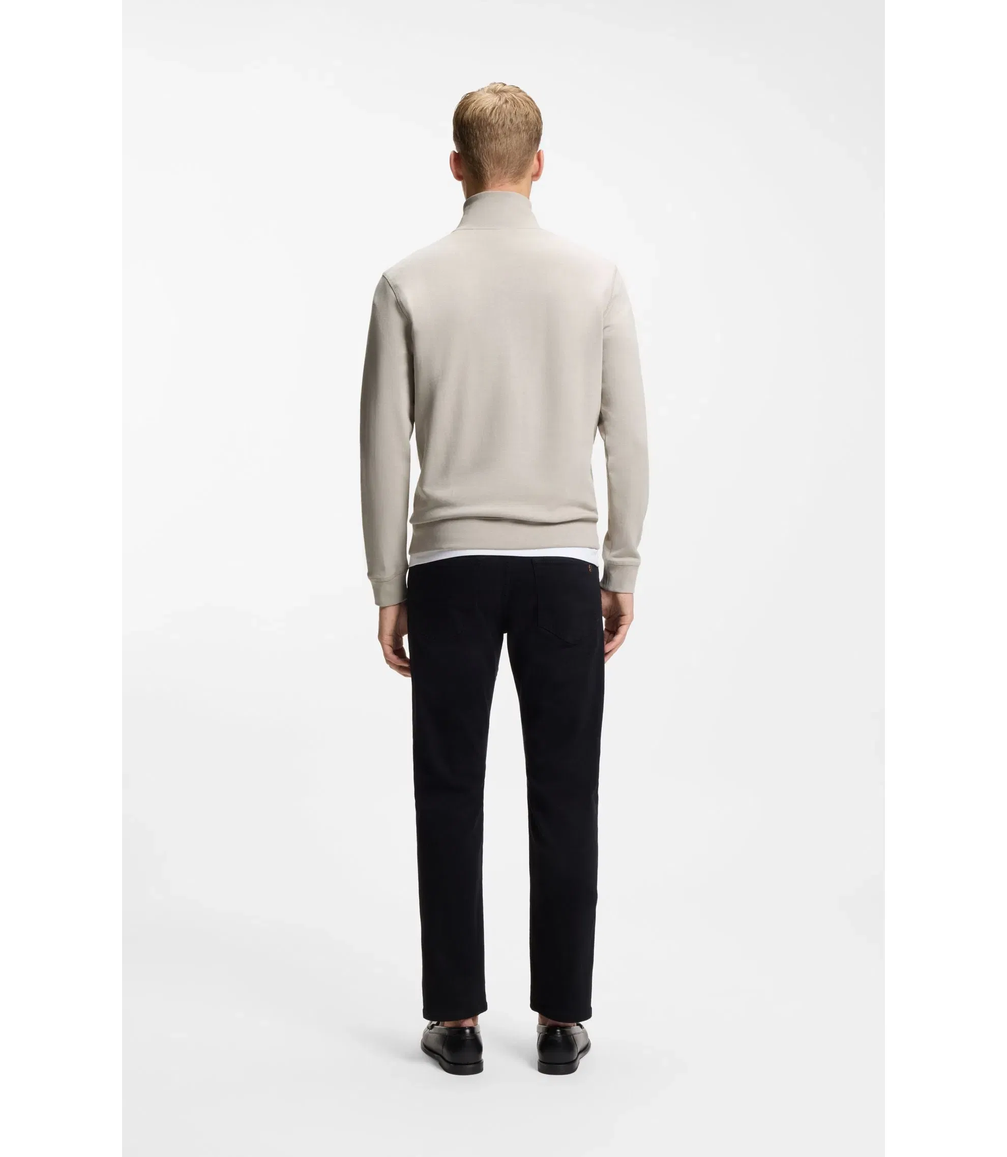 Boss Cotton Terry Sweatshirt With Zipper Collar Light Grey