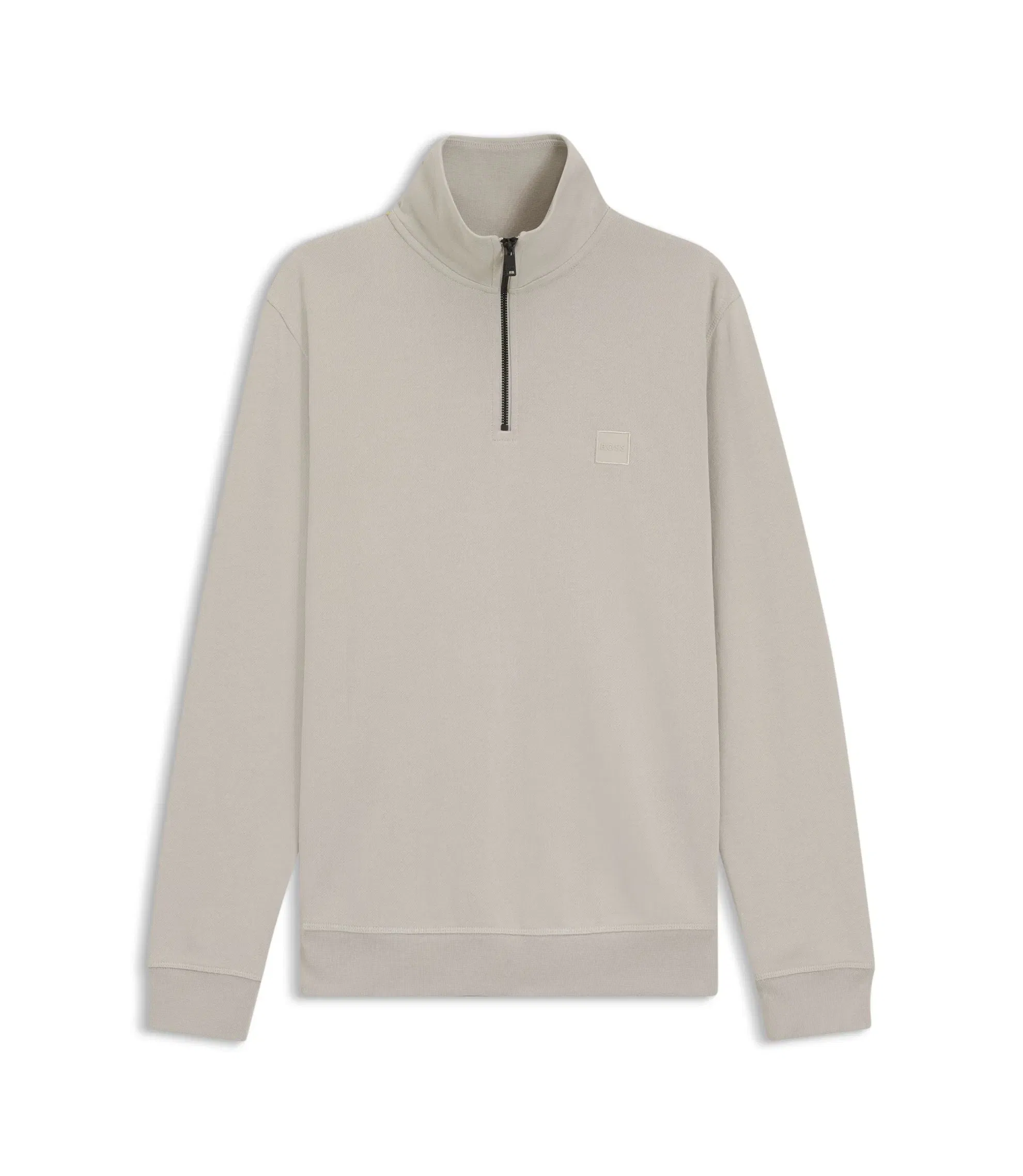 Boss Cotton Terry Sweatshirt With Zipper Collar Light Grey