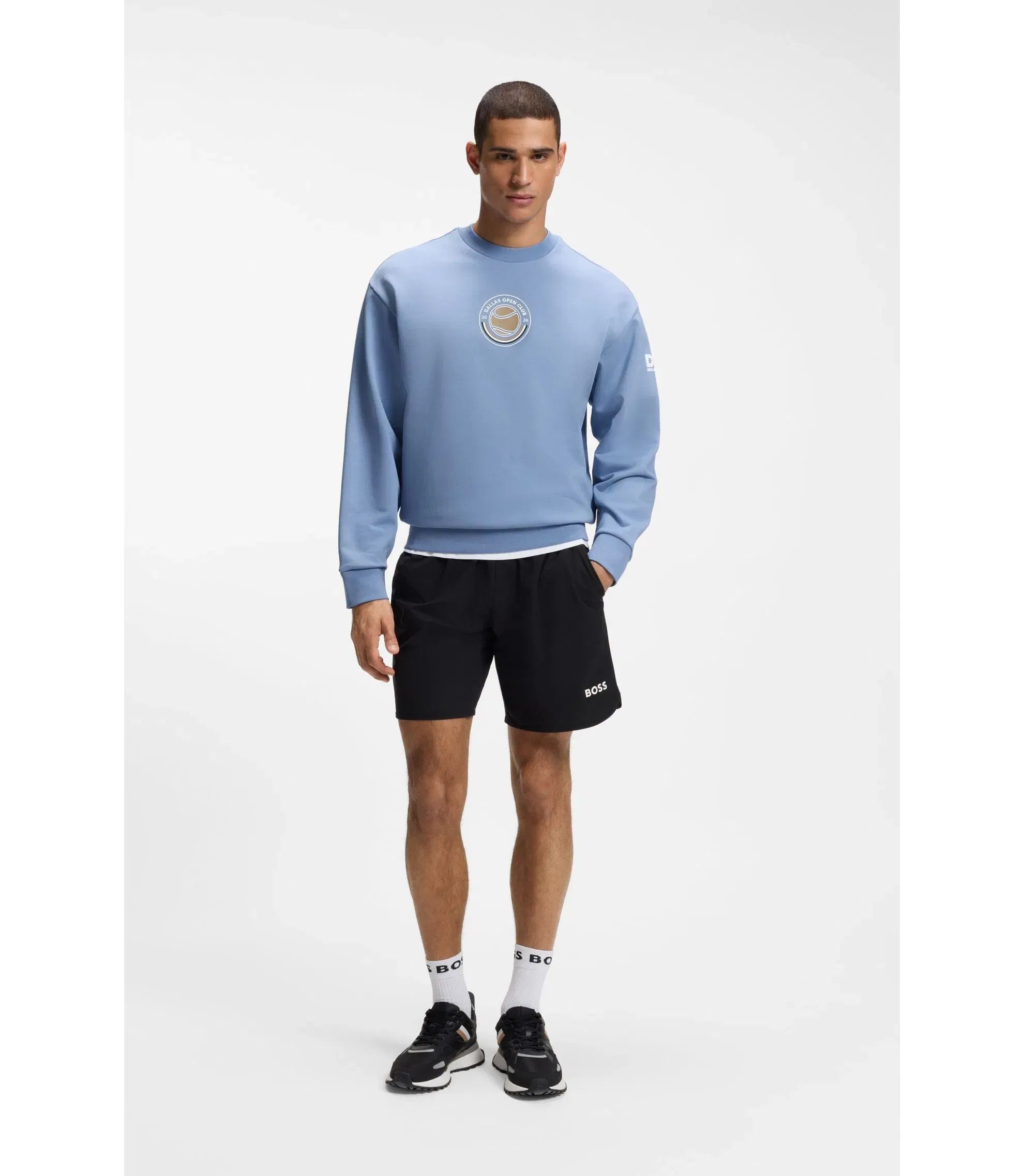 Boss Cotton Terry Sweatshirt With Tennis Artwork Light Blue