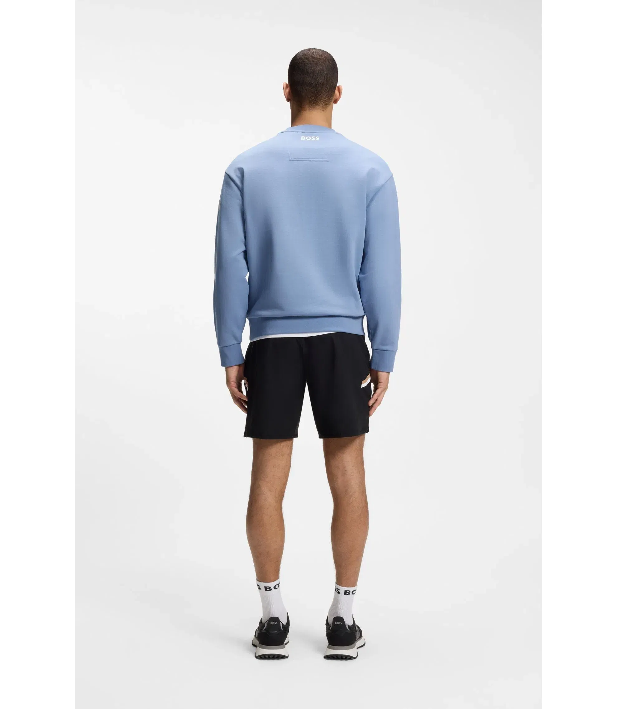 Boss Cotton Terry Sweatshirt With Tennis Artwork Light Blue