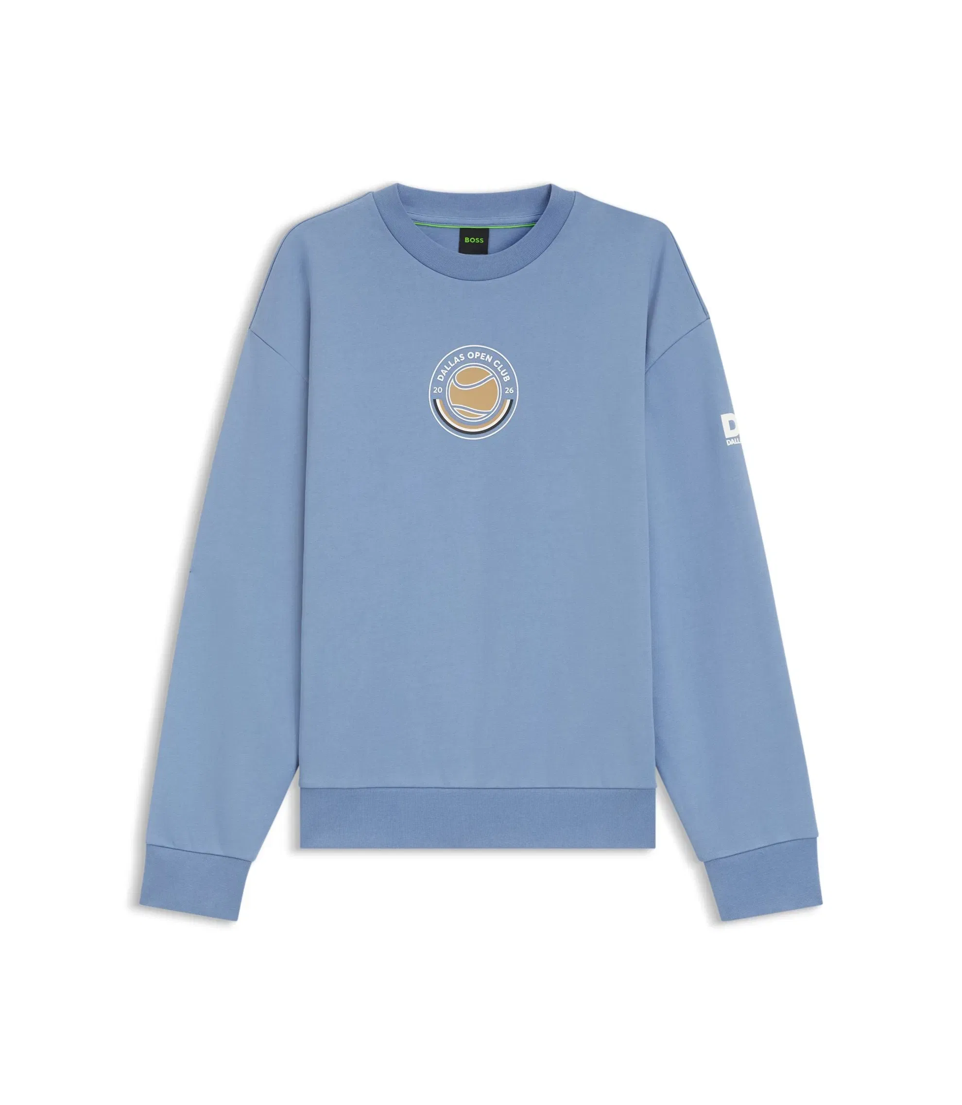 Boss Cotton Terry Sweatshirt With Tennis Artwork Light Blue