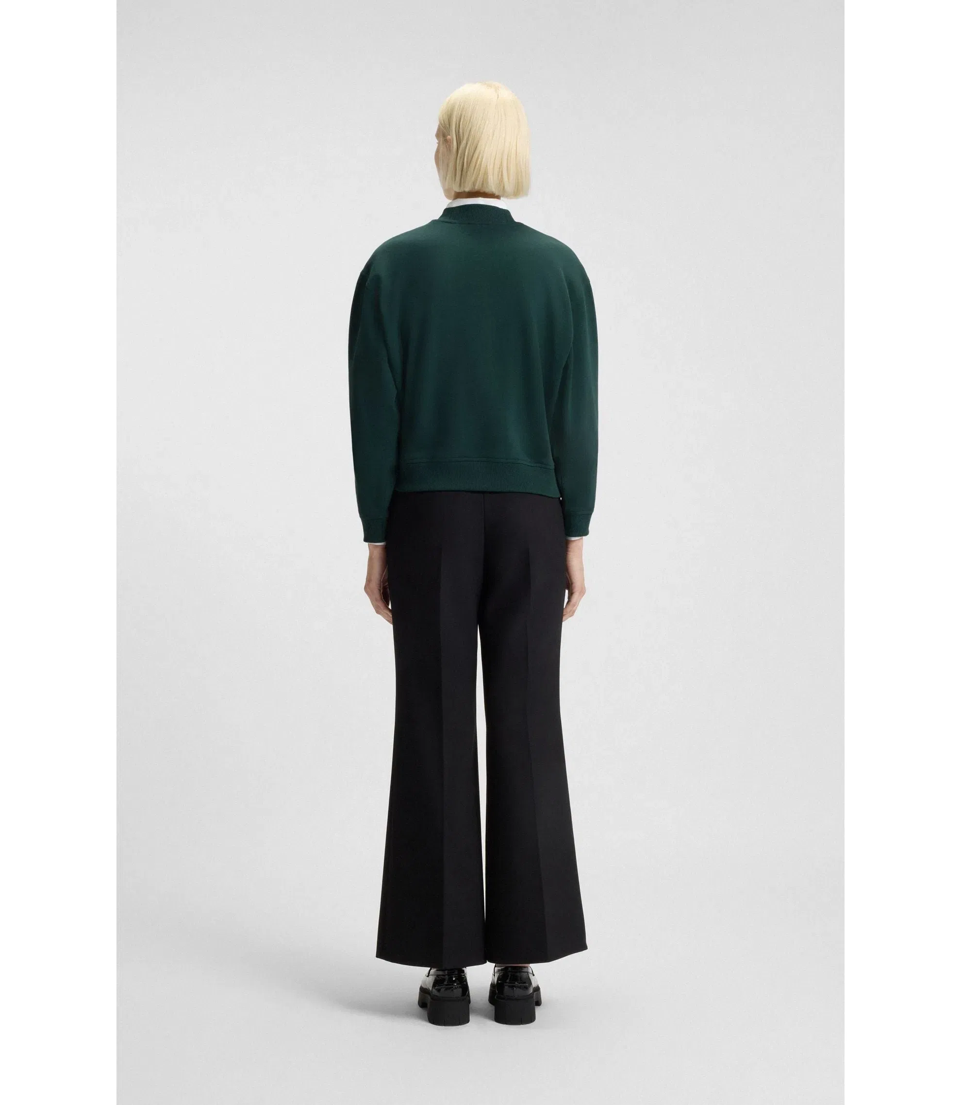 Hugo Cotton Terry Sweatshirt With Stacked Logo Embroidery Dark Green Women's
