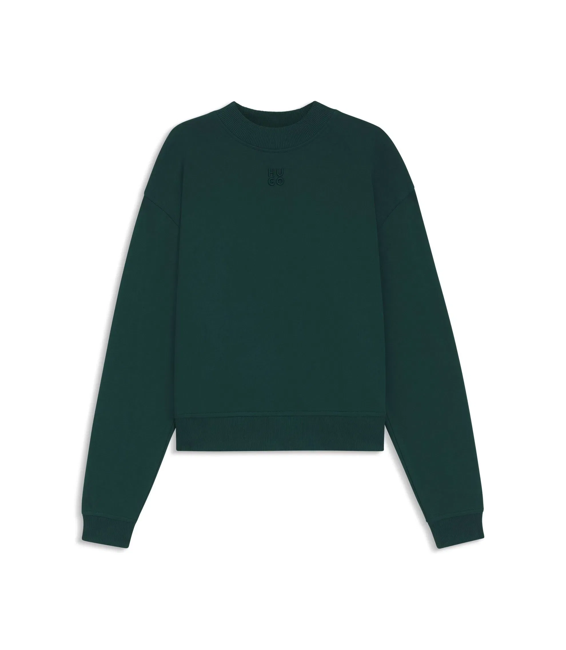 Hugo Cotton Terry Sweatshirt With Stacked Logo Embroidery Dark Green Women's