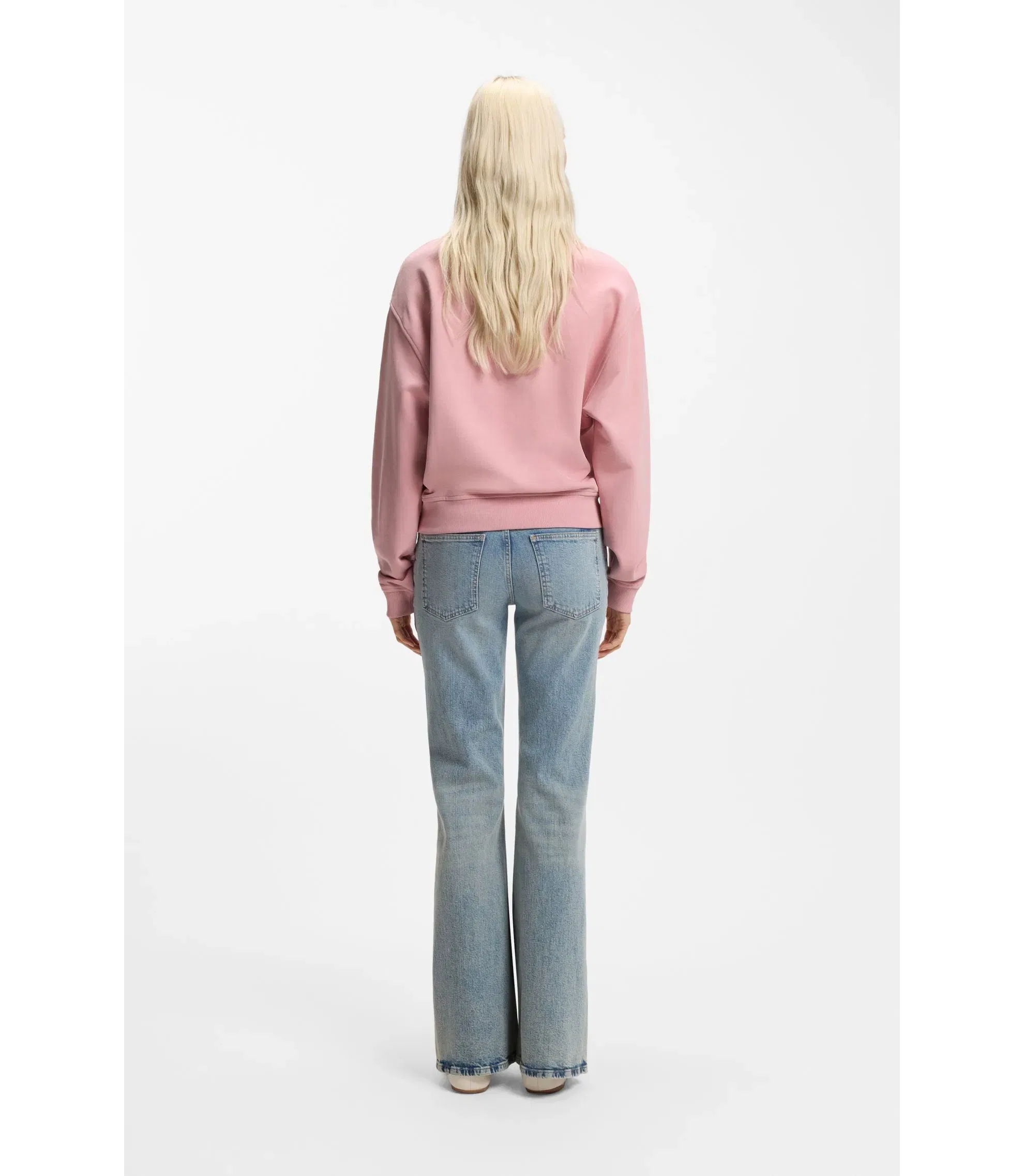 Hugo Cotton Terry Sweatshirt With Logo Badge Light Pink Women's