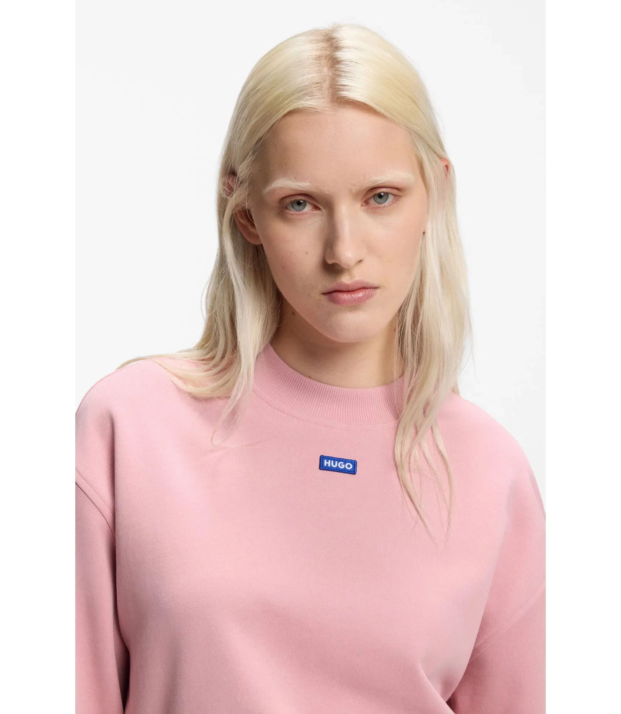 Hugo Cotton Terry Sweatshirt With Logo Badge Light Pink Women's