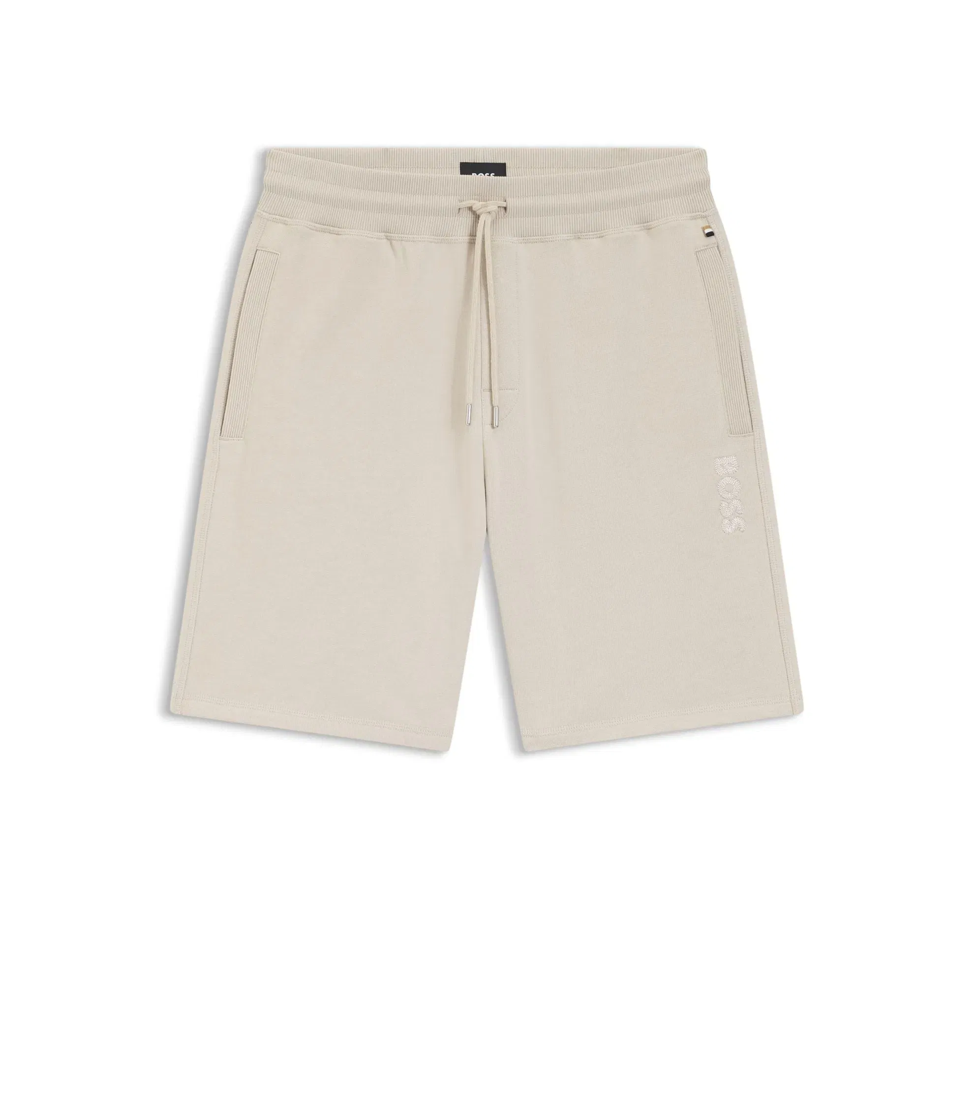 Boss Cotton Terry Shorts With Chain Stitched Logo Light Grey