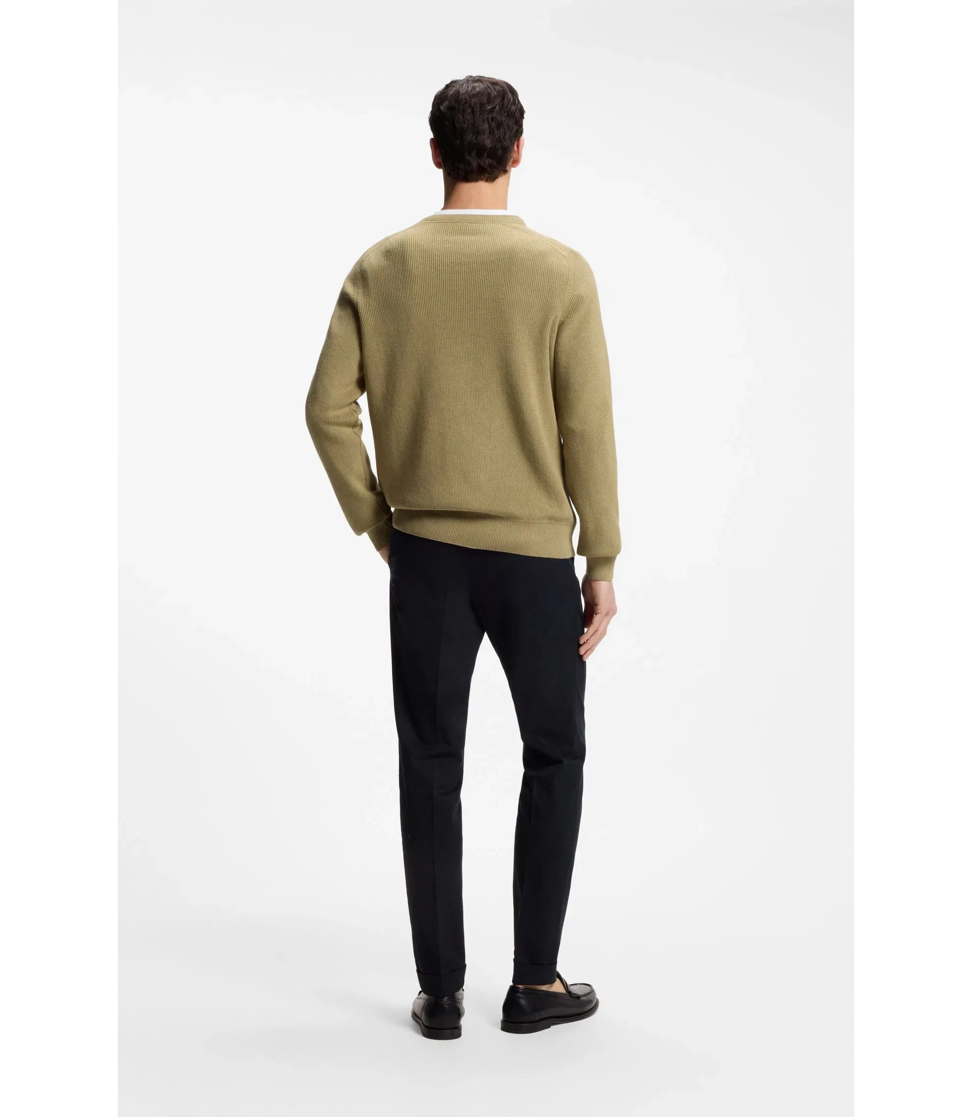 Boss Cotton Sweater With Double B Monogram Khaki