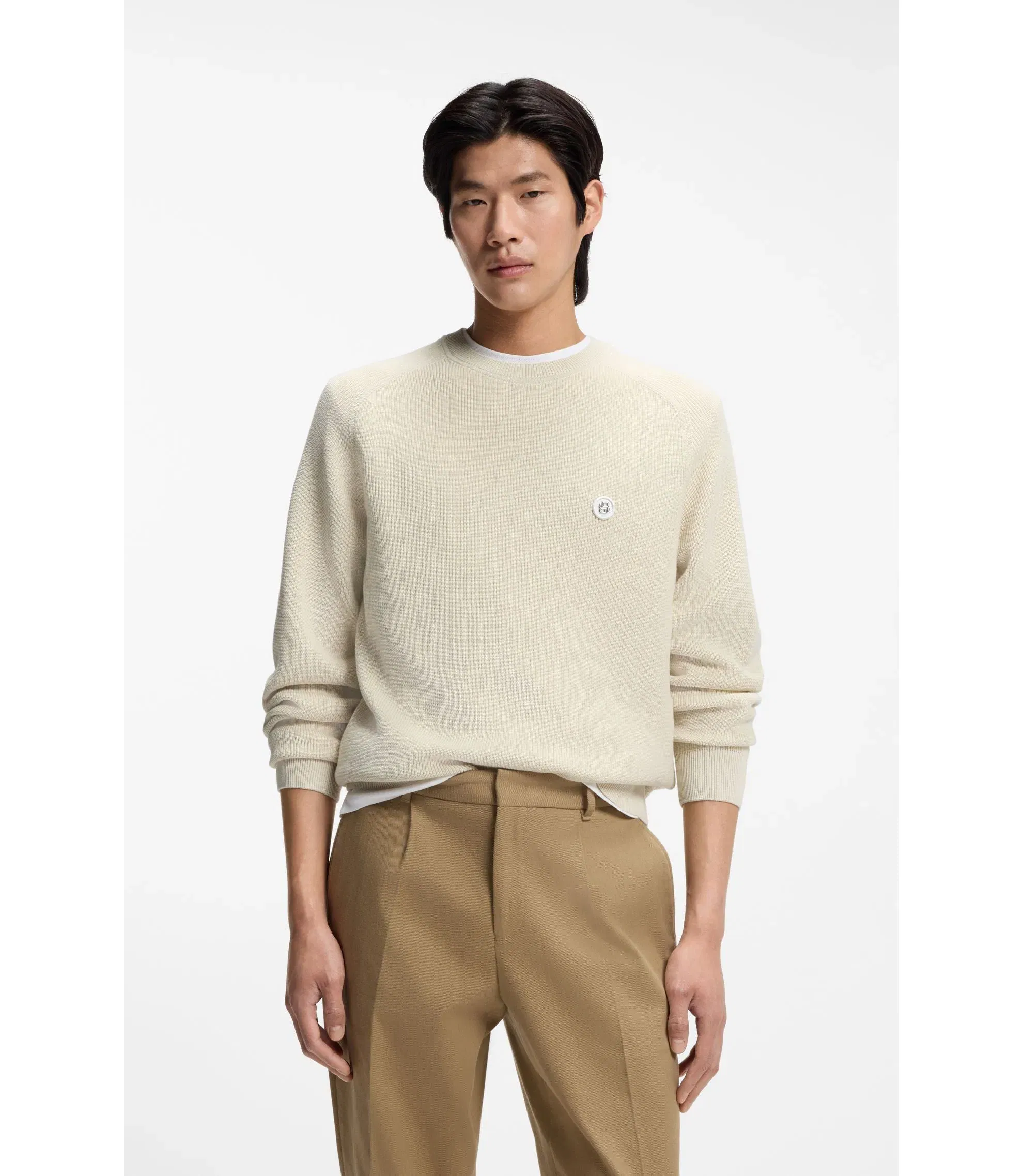 Boss Cotton Sweater With Double B Monogram White
