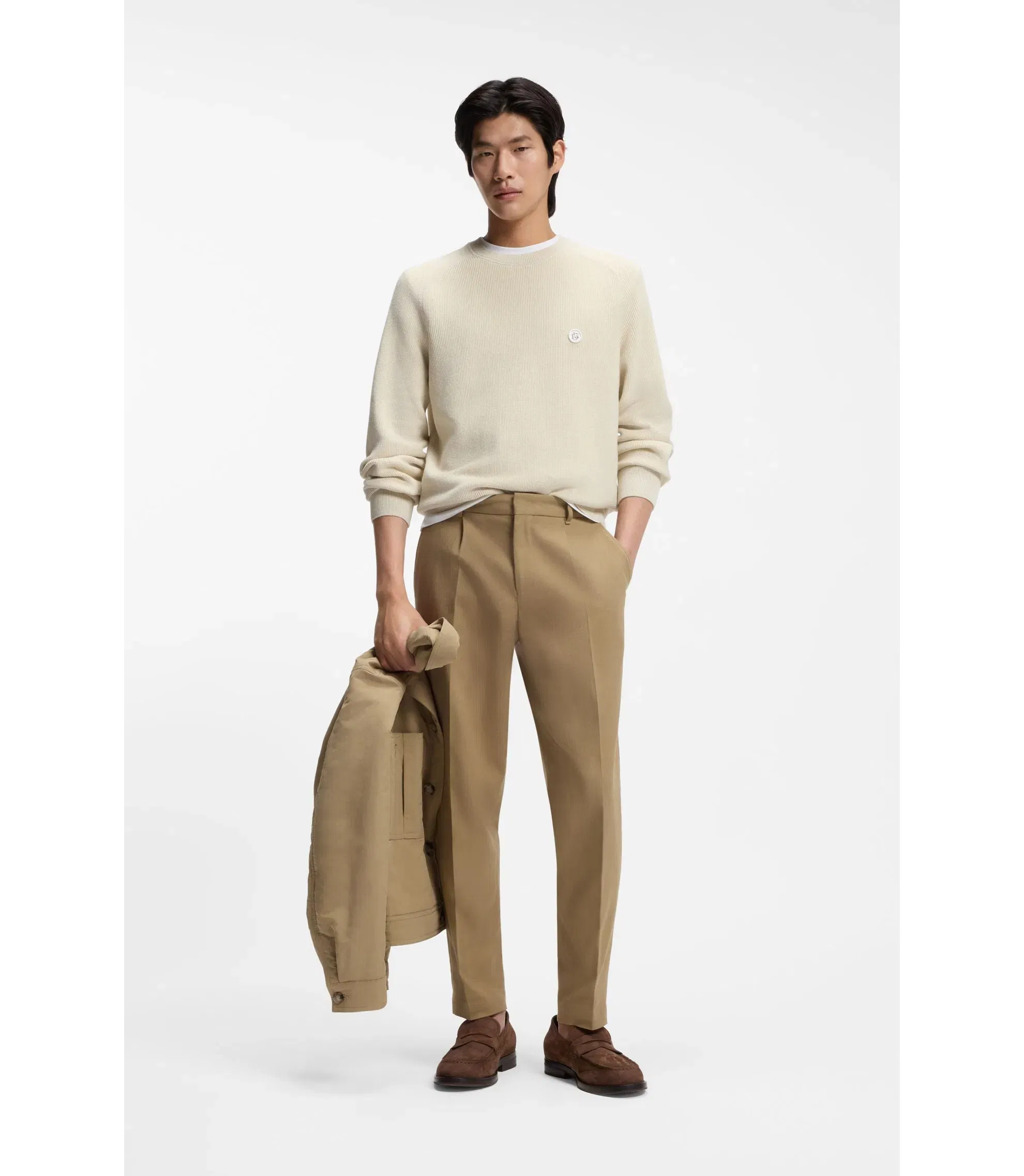 Boss Cotton Sweater With Double B Monogram White