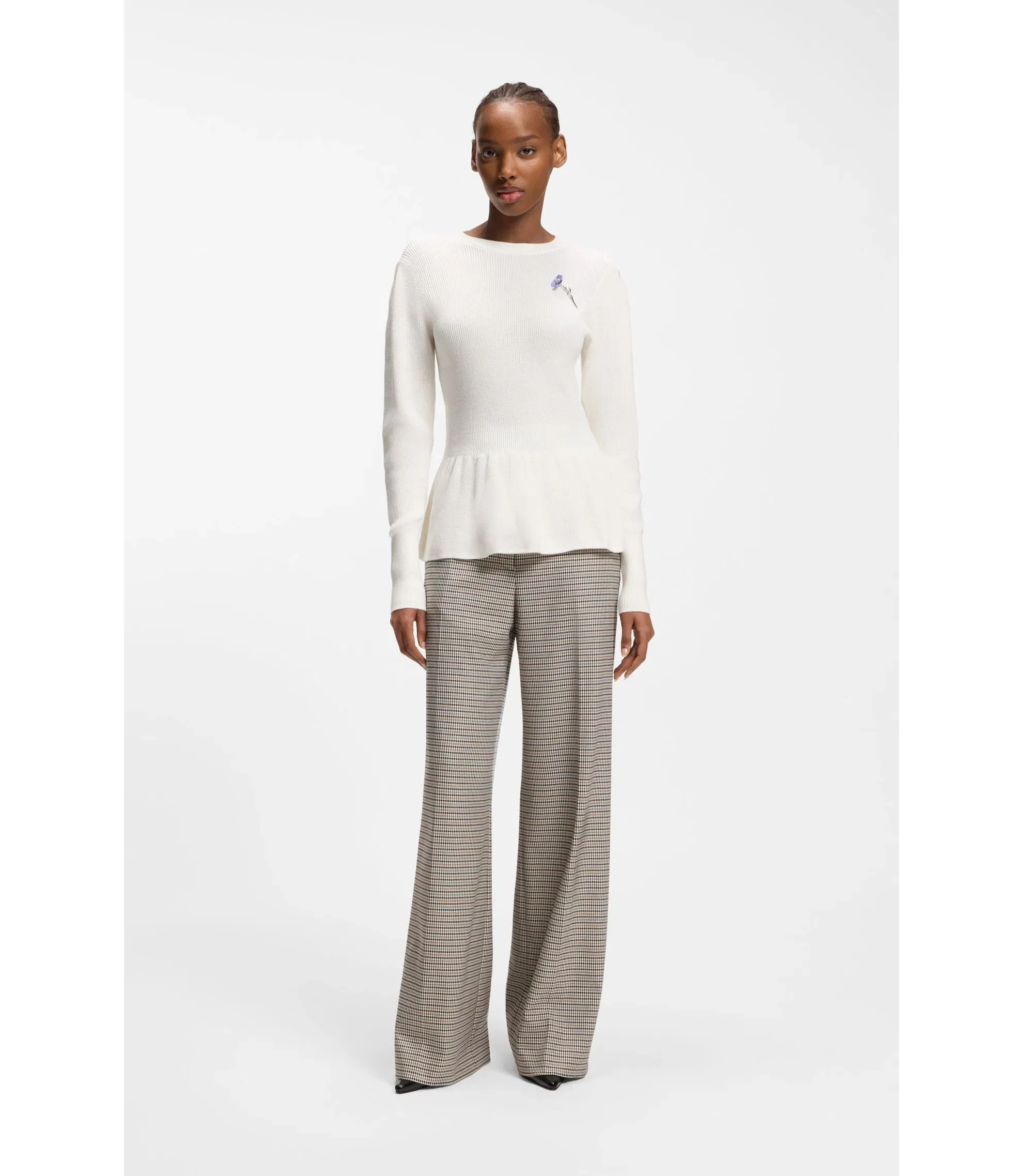 Hugo Cotton Sweater With Detachable Floral Brooch White Women's