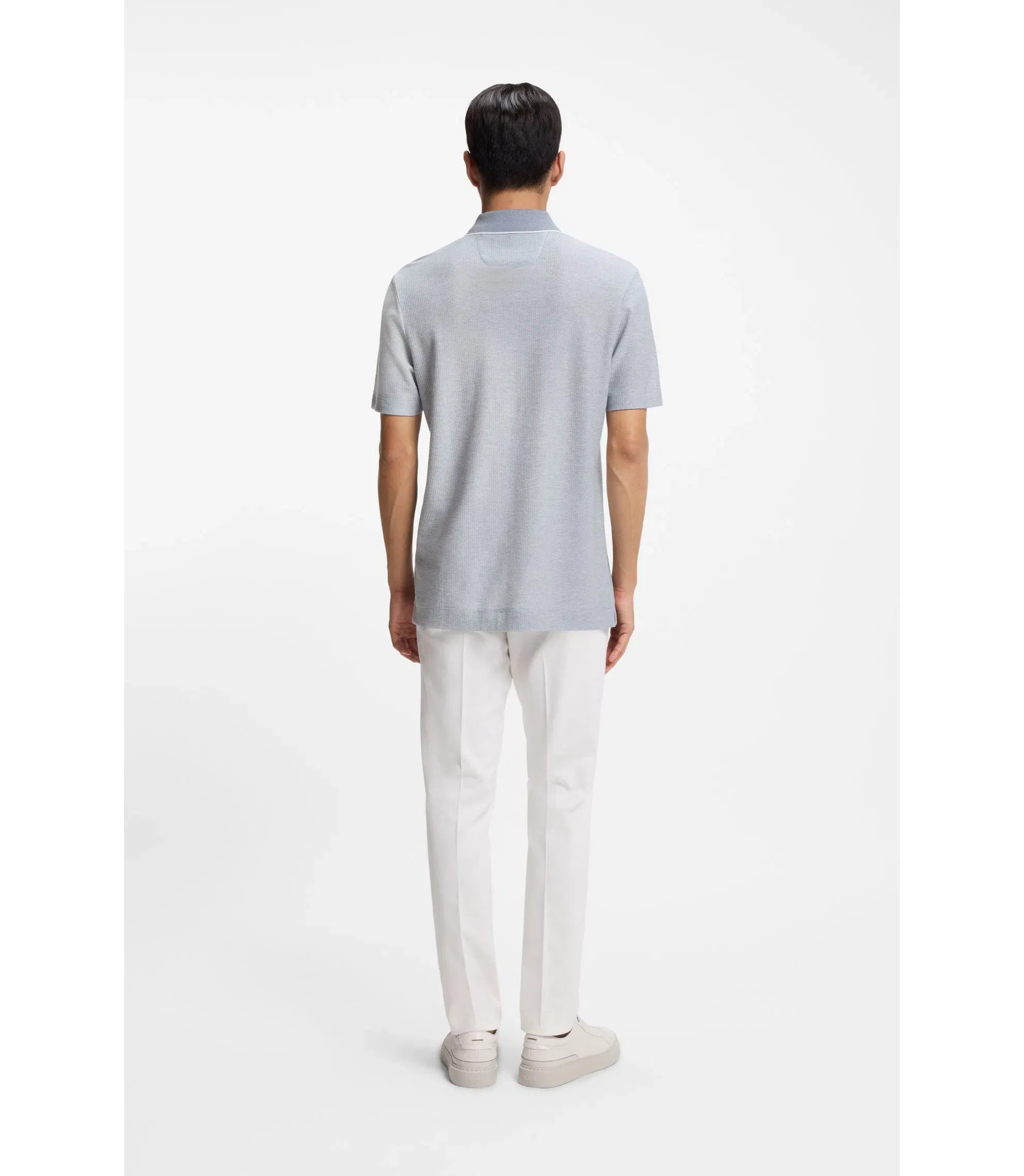 Boss Cotton Silk Polo Shirt With Three Tone Structure Light Blue