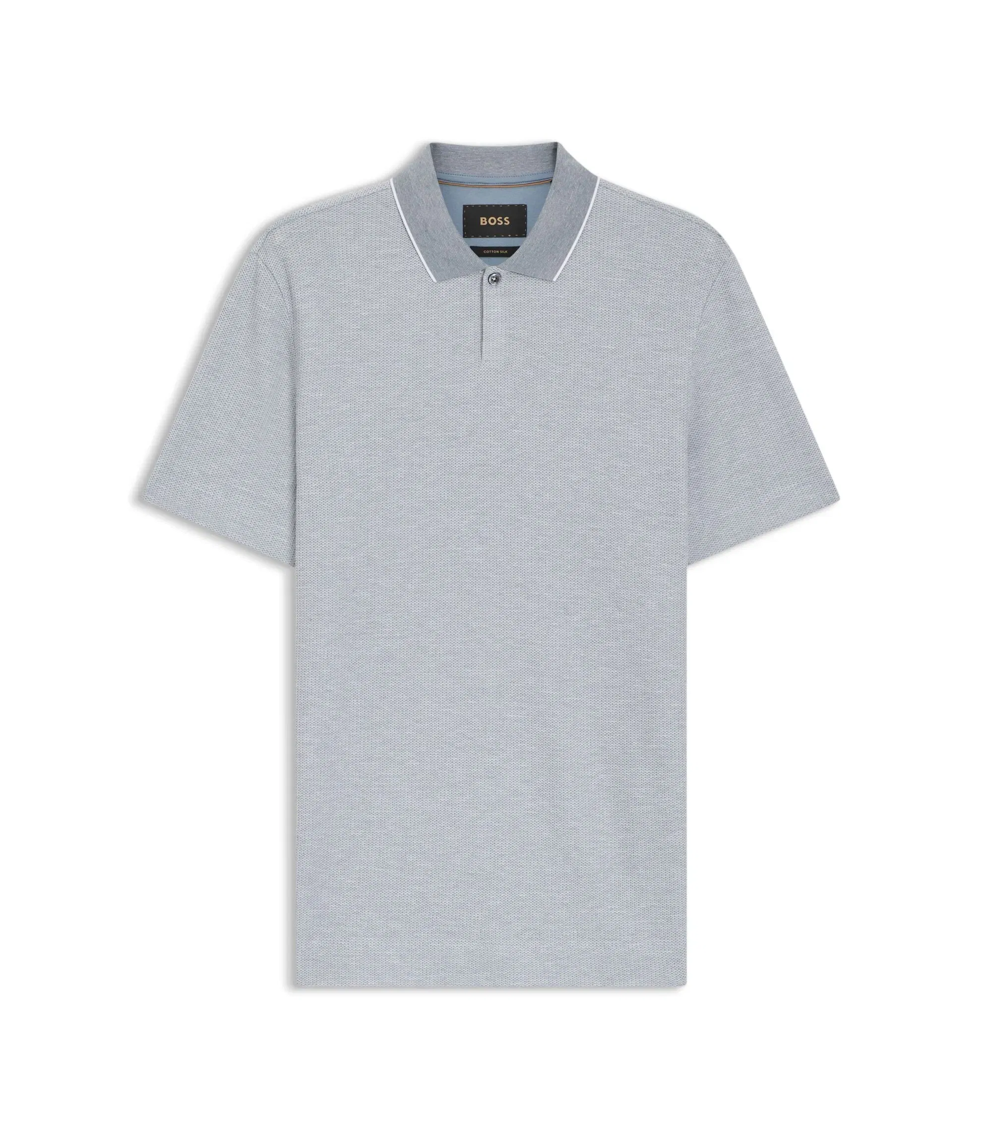 Boss Cotton Silk Polo Shirt With Three Tone Structure Light Blue