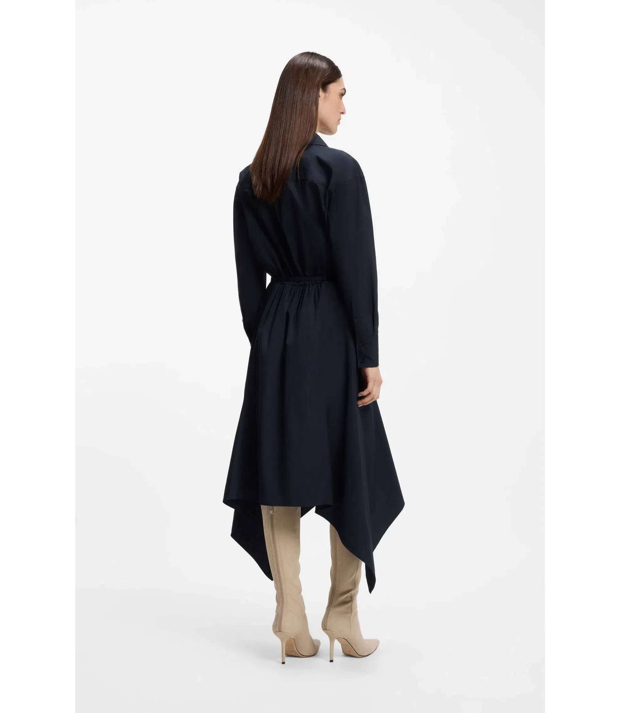 Boss Cotton Poplin Shirt Dress With Belt Dark Blue Women's