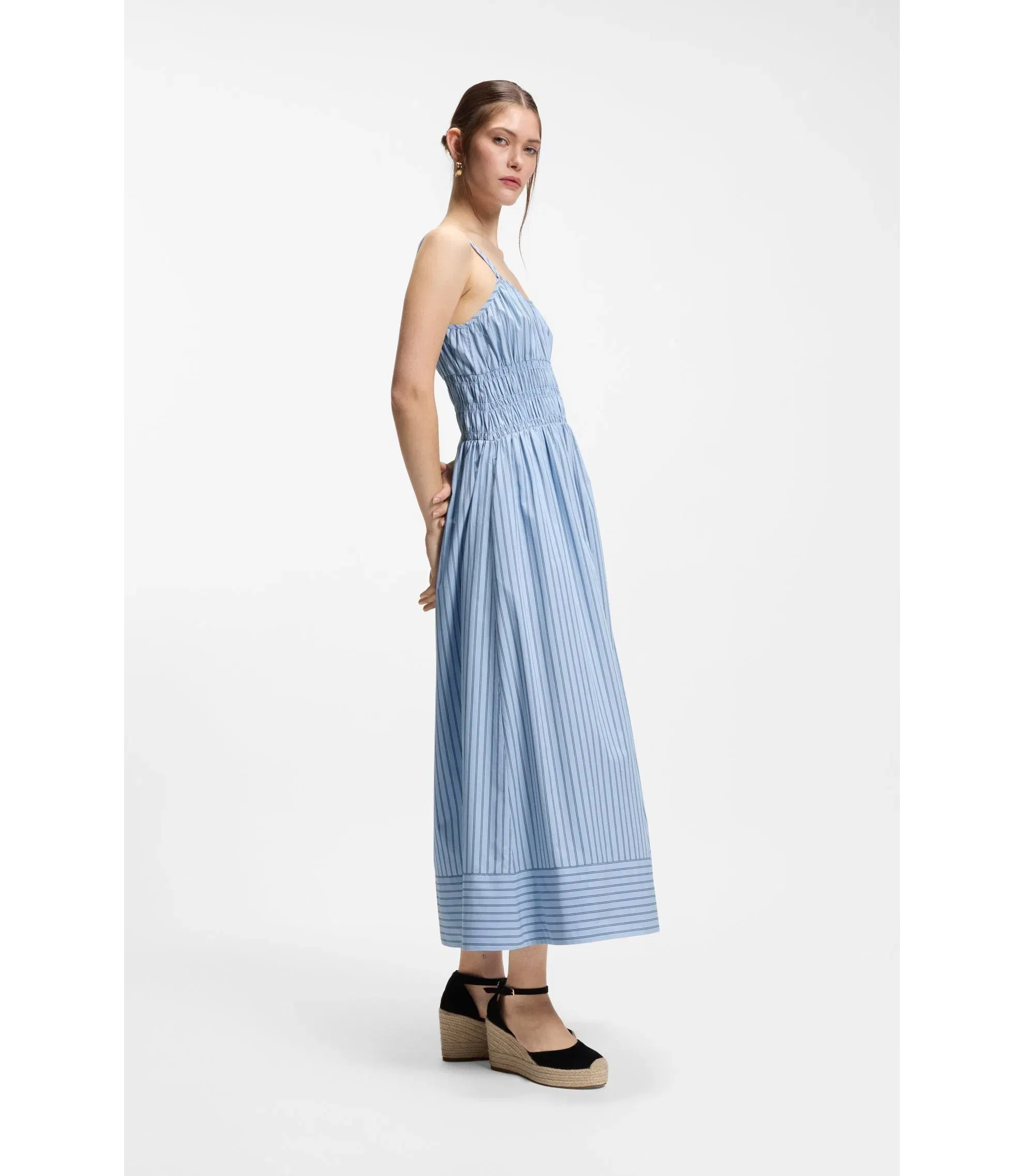 Boss Cotton Poplin Dress With Vertical Stripe Patterned Women's