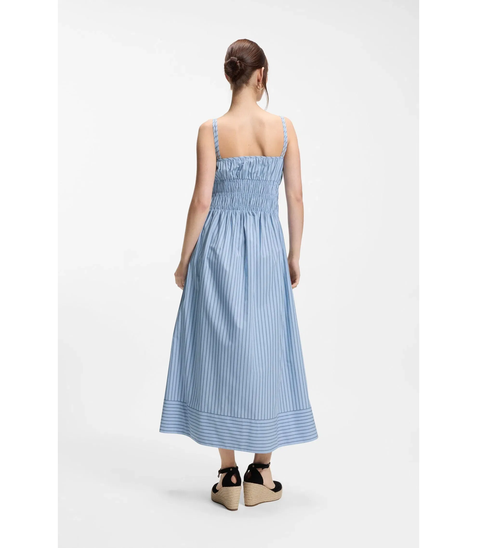 Boss Cotton Poplin Dress With Vertical Stripe Patterned Women's
