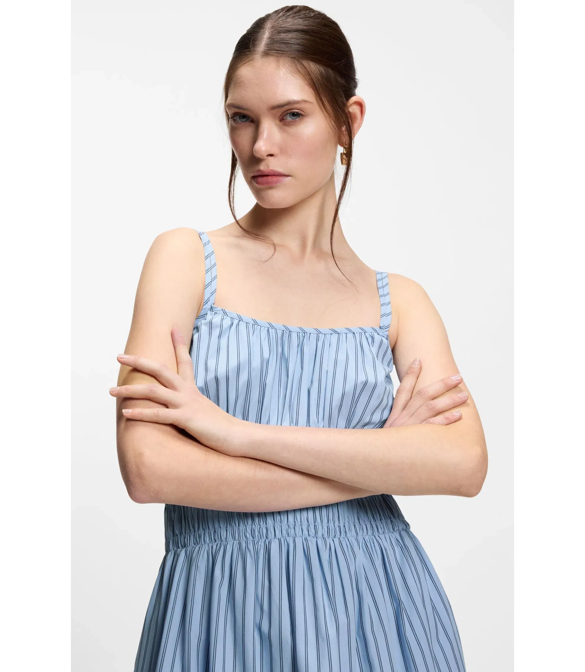 Boss Cotton Poplin Dress With Vertical Stripe Patterned Women's