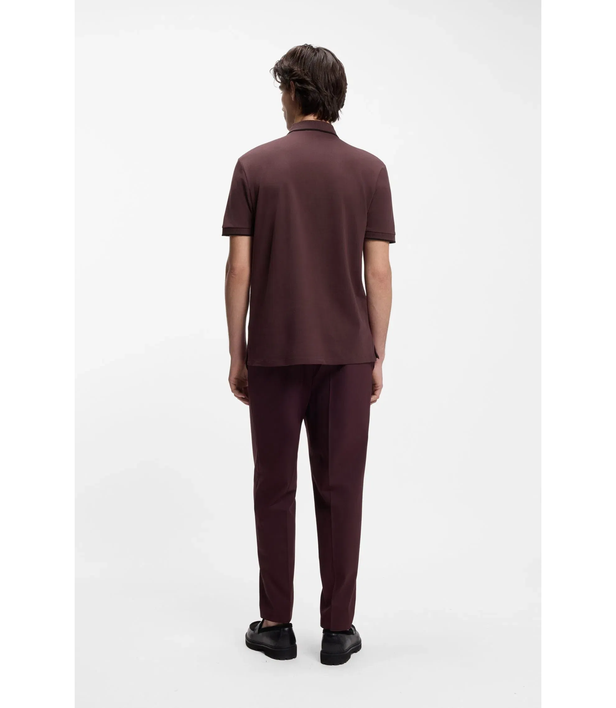Hugo Cotton Piqu Slim Fit Polo Shirt With Red Logo Label Light Brown