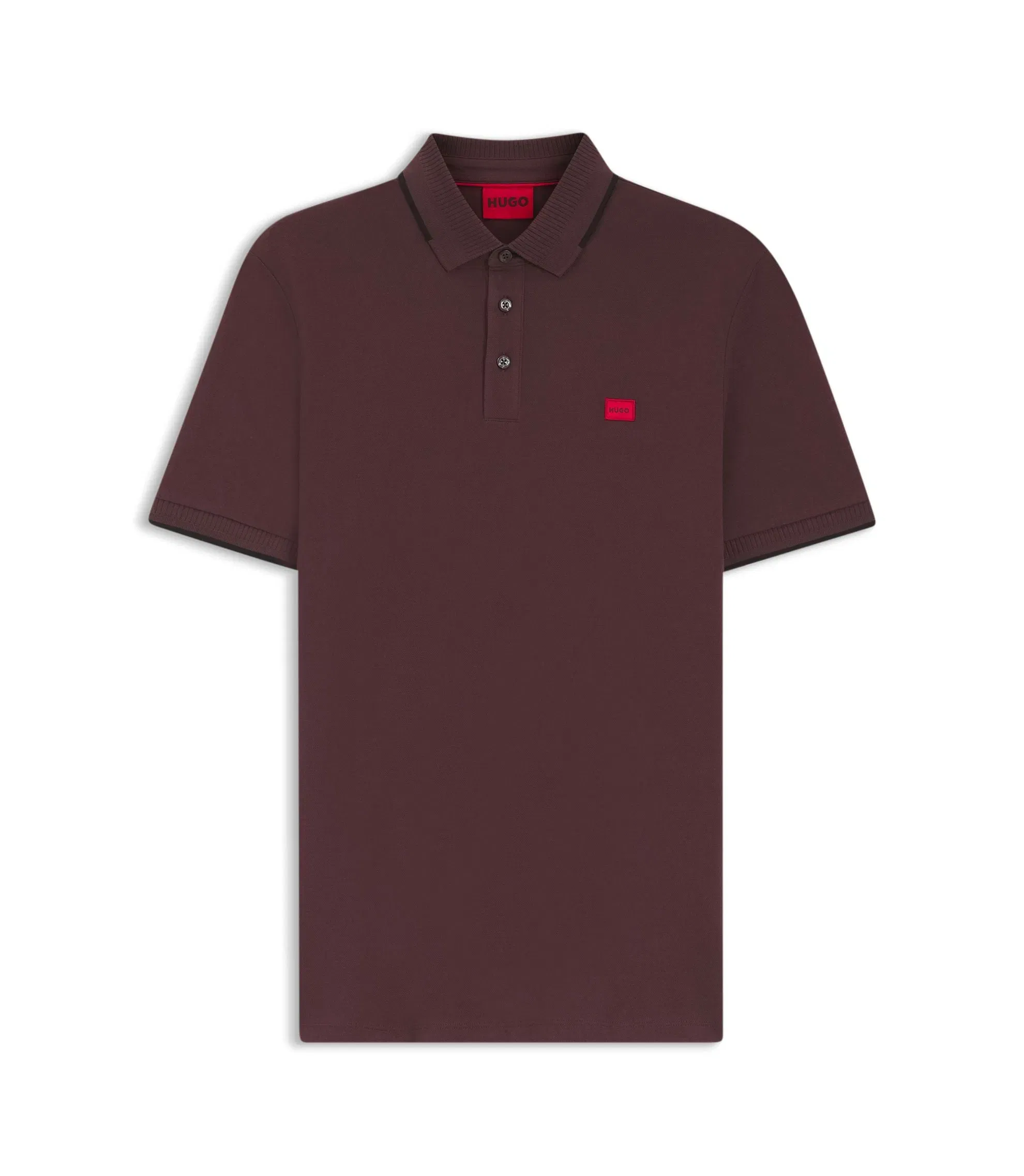 Hugo Cotton Piqu Slim Fit Polo Shirt With Red Logo Label Light Brown