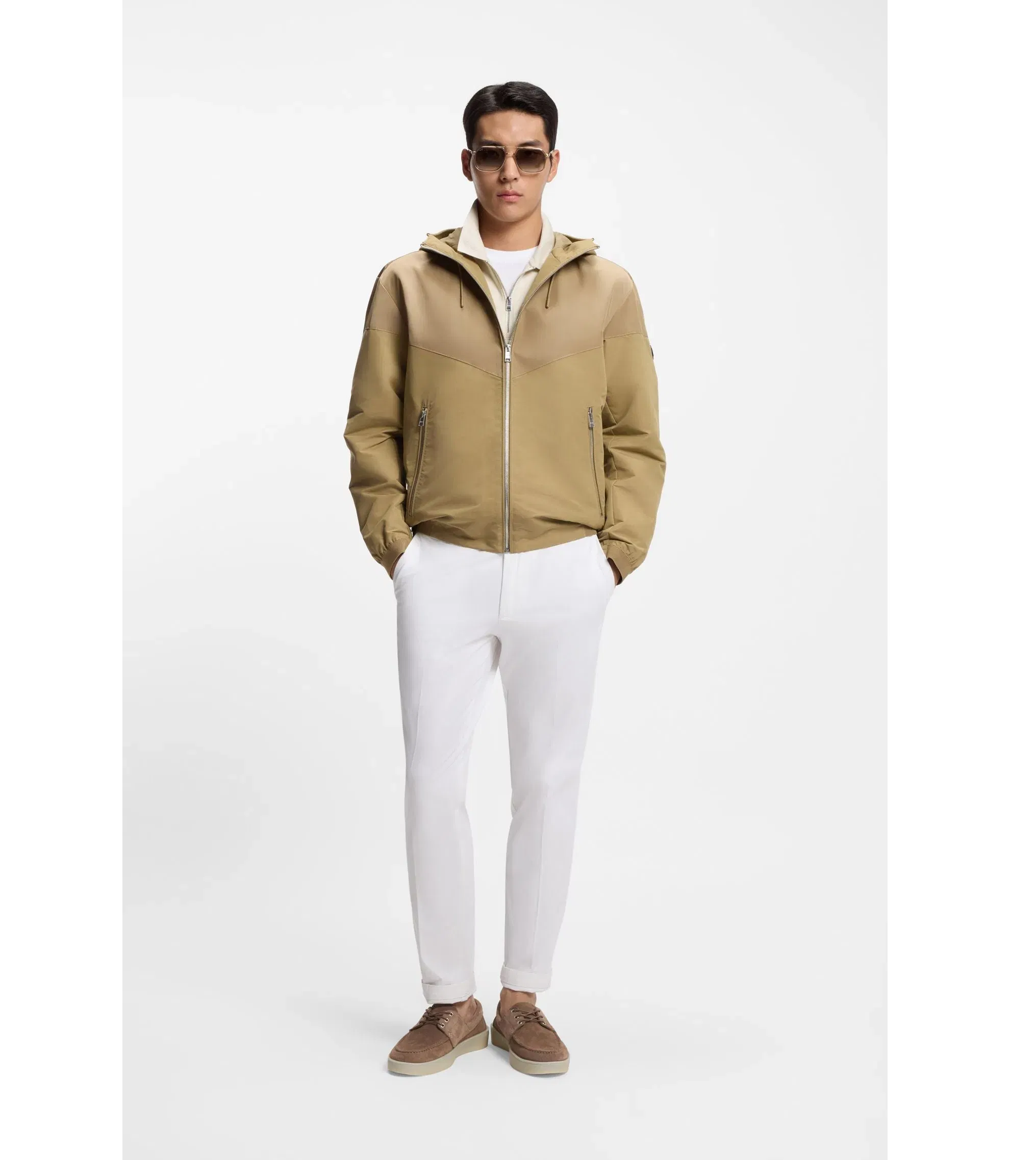 Boss Cotton Piqu Polo Shirt With Zip Neck White