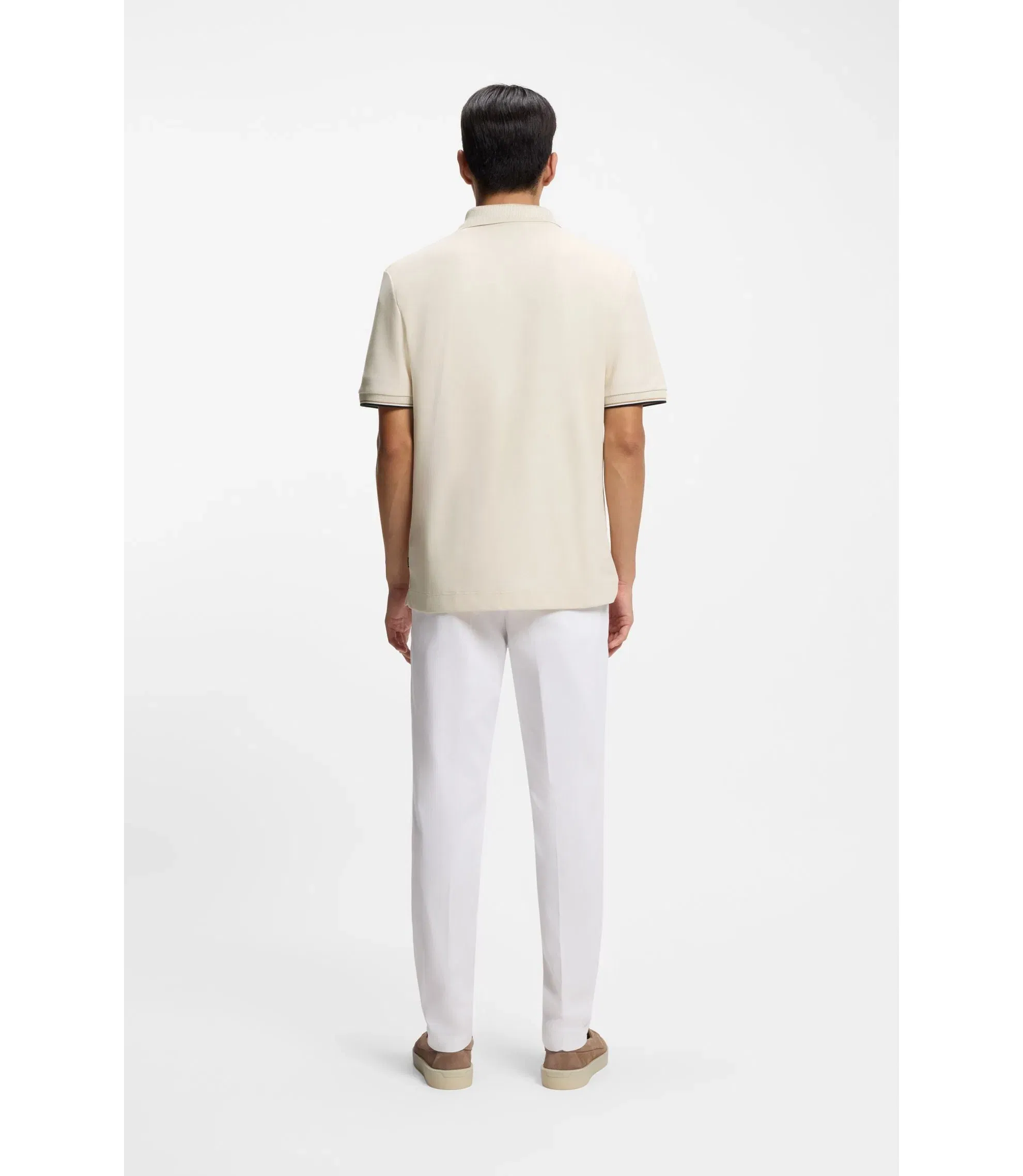 Boss Cotton Piqu Polo Shirt With Zip Neck White