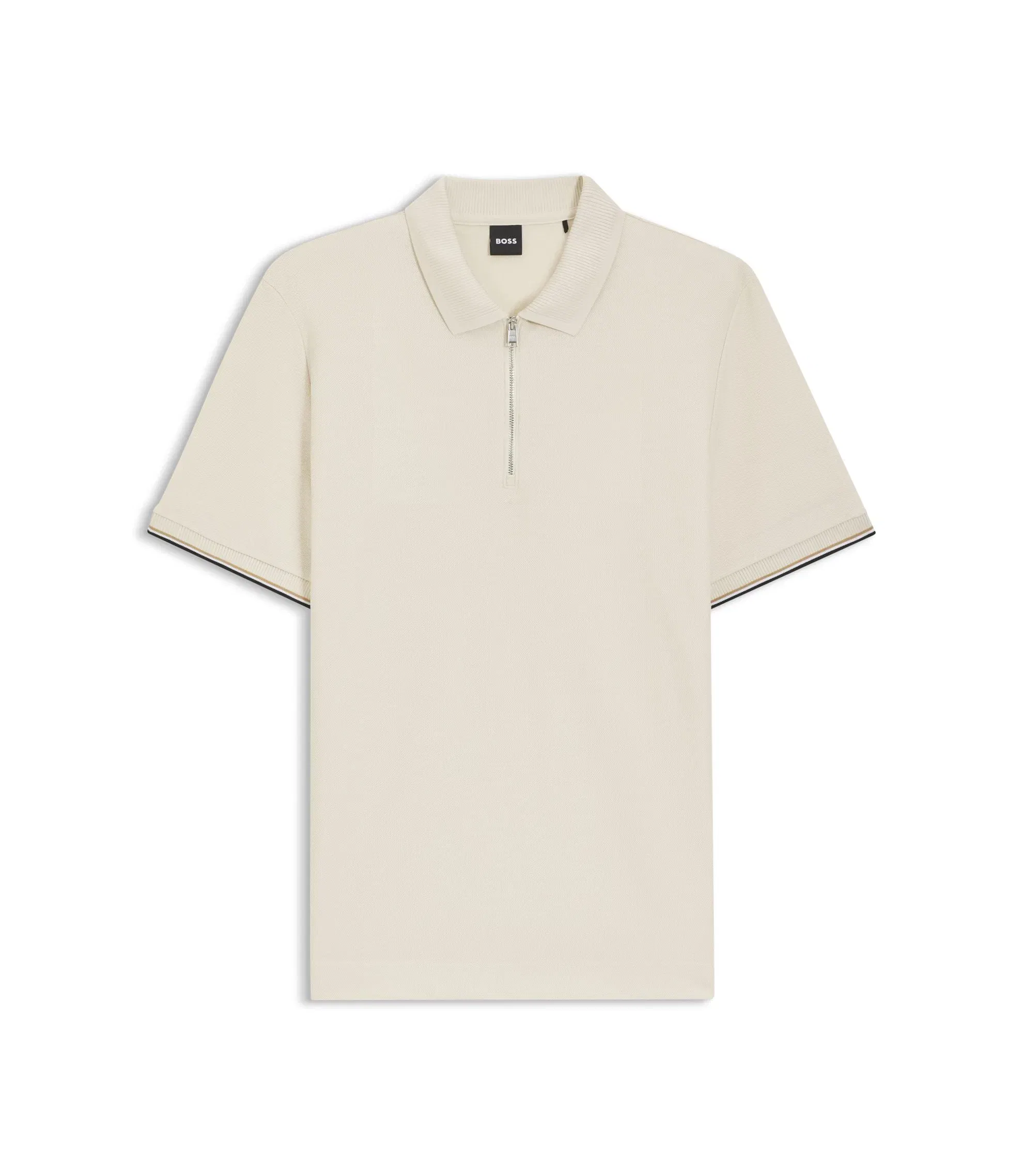 Boss Cotton Piqu Polo Shirt With Zip Neck White