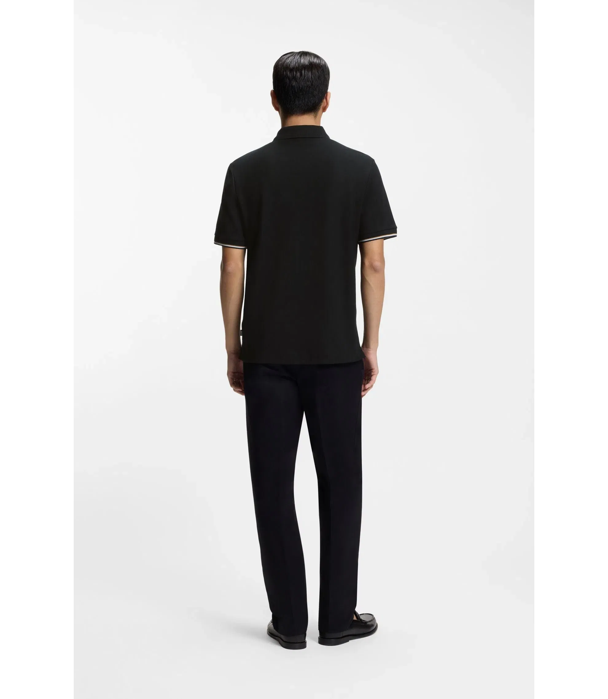 Boss Cotton Piqu Polo Shirt With Zip Neck Black