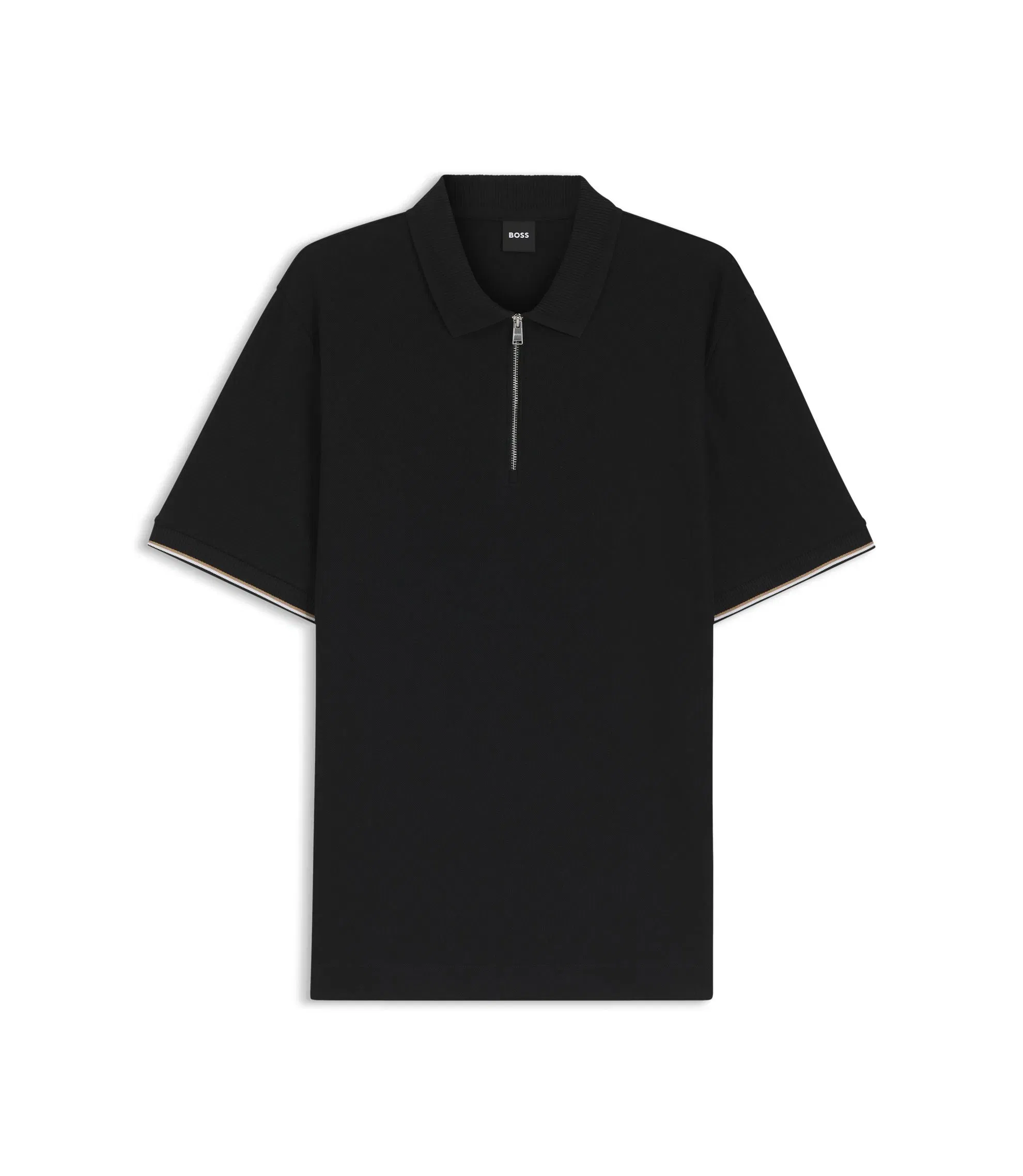 Boss Cotton Piqu Polo Shirt With Zip Neck Black