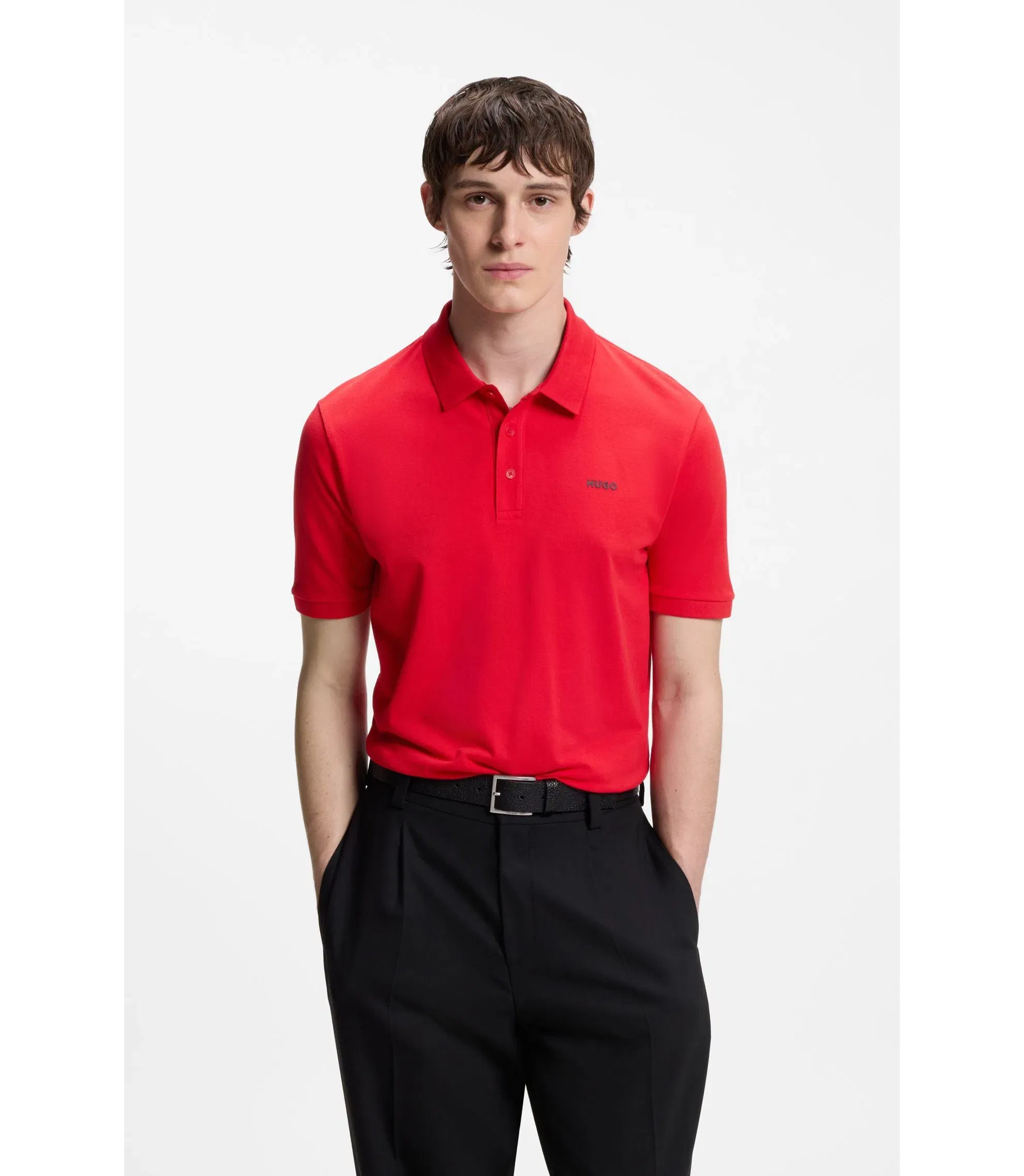 Hugo Cotton Piqu Polo Shirt With Logo Print Light Pink