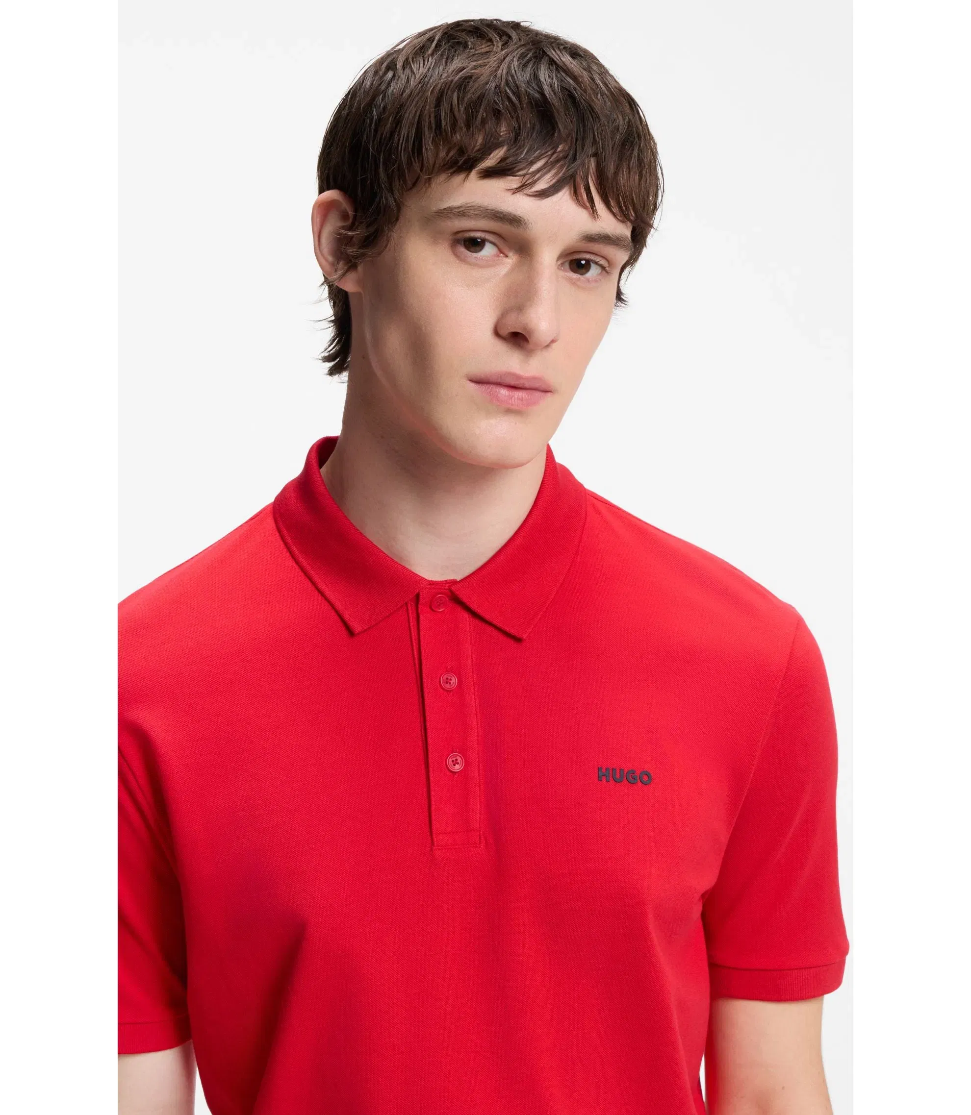 Hugo Cotton Piqu Polo Shirt With Logo Print Light Pink
