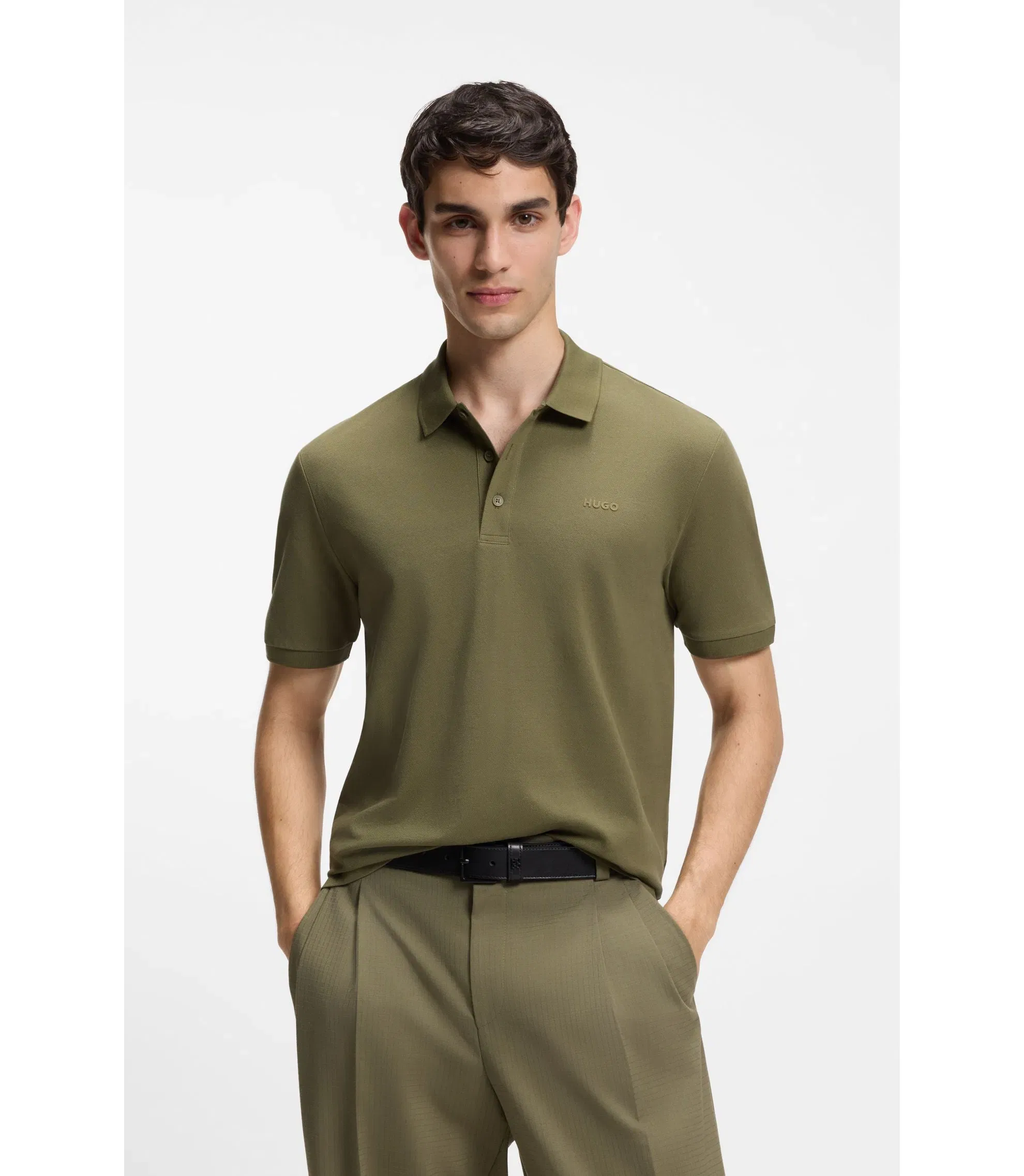 Hugo Cotton Piqu Polo Shirt With Logo Print Light Green