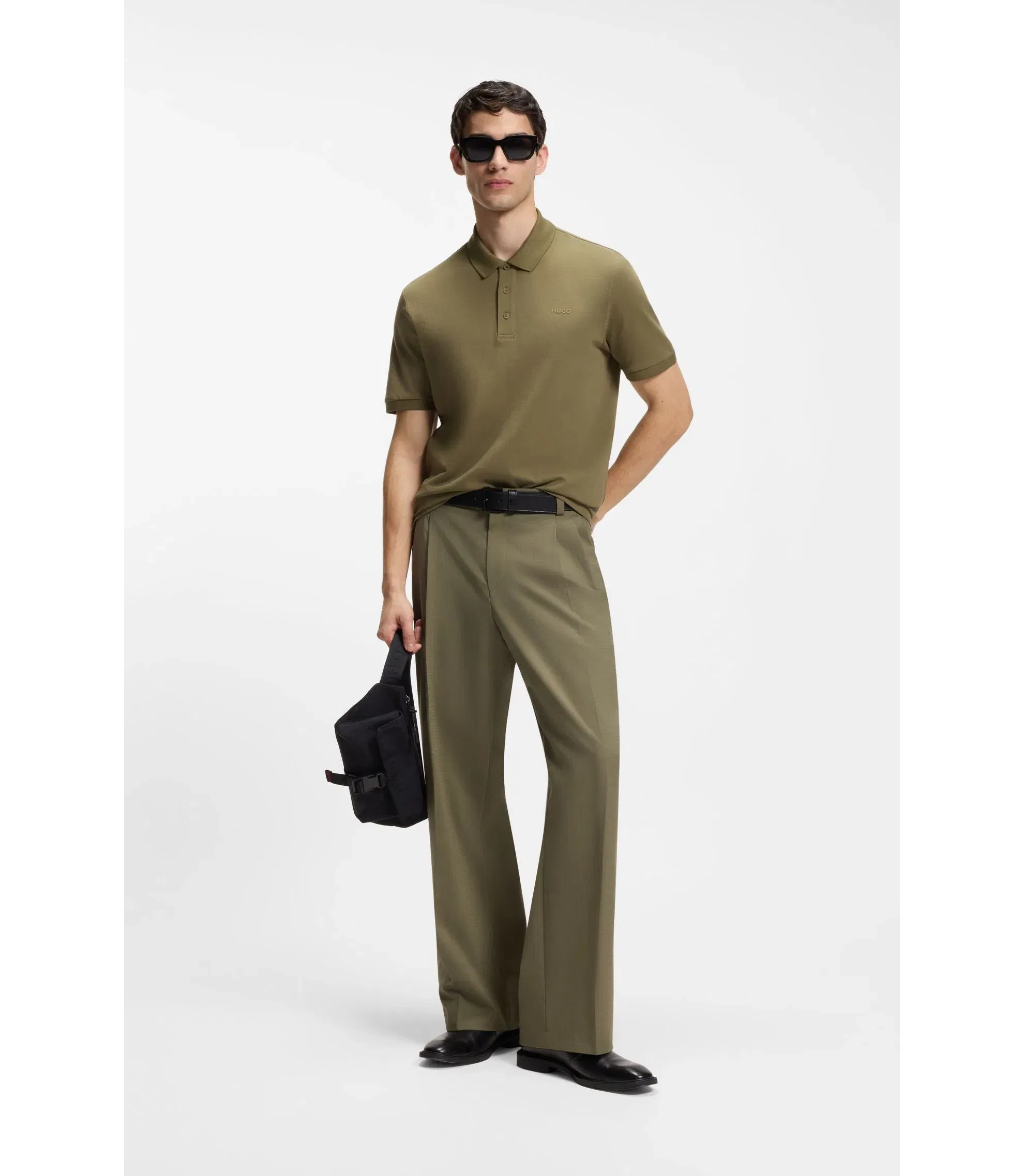 Hugo Cotton Piqu Polo Shirt With Logo Print Light Green