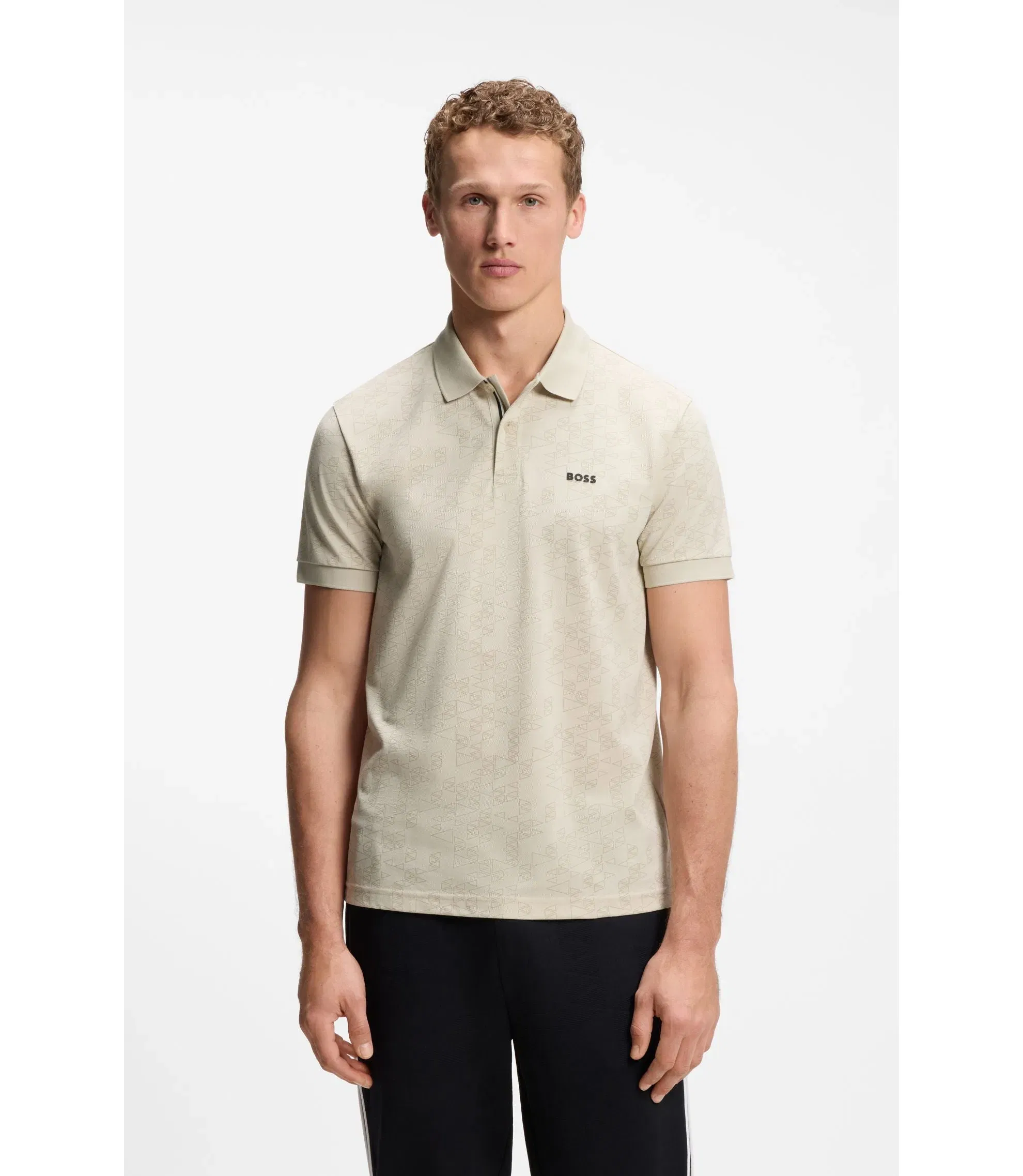 Boss Cotton Piqu Polo Shirt With All Over Print Light Beige