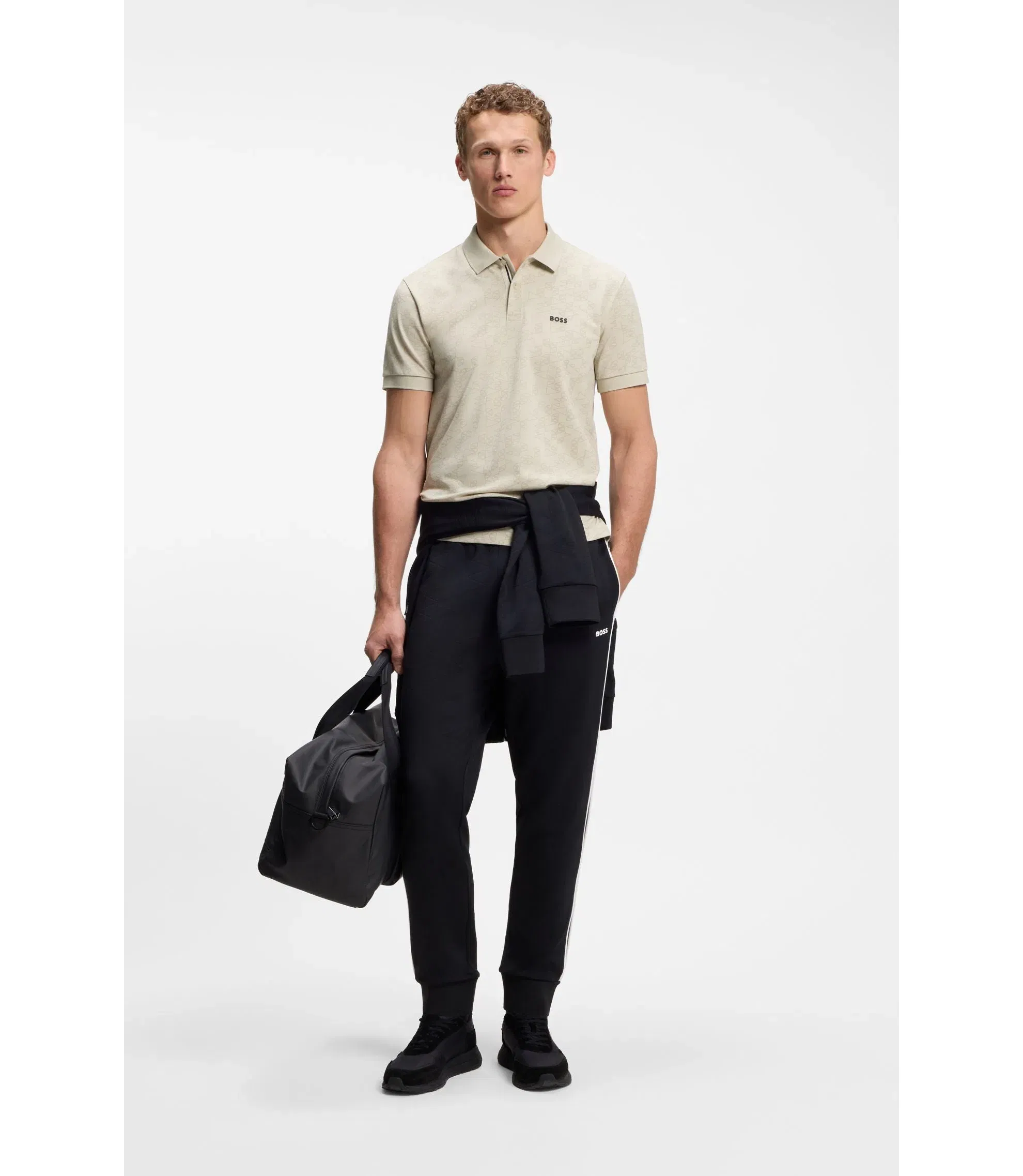 Boss Cotton Piqu Polo Shirt With All Over Print Light Beige