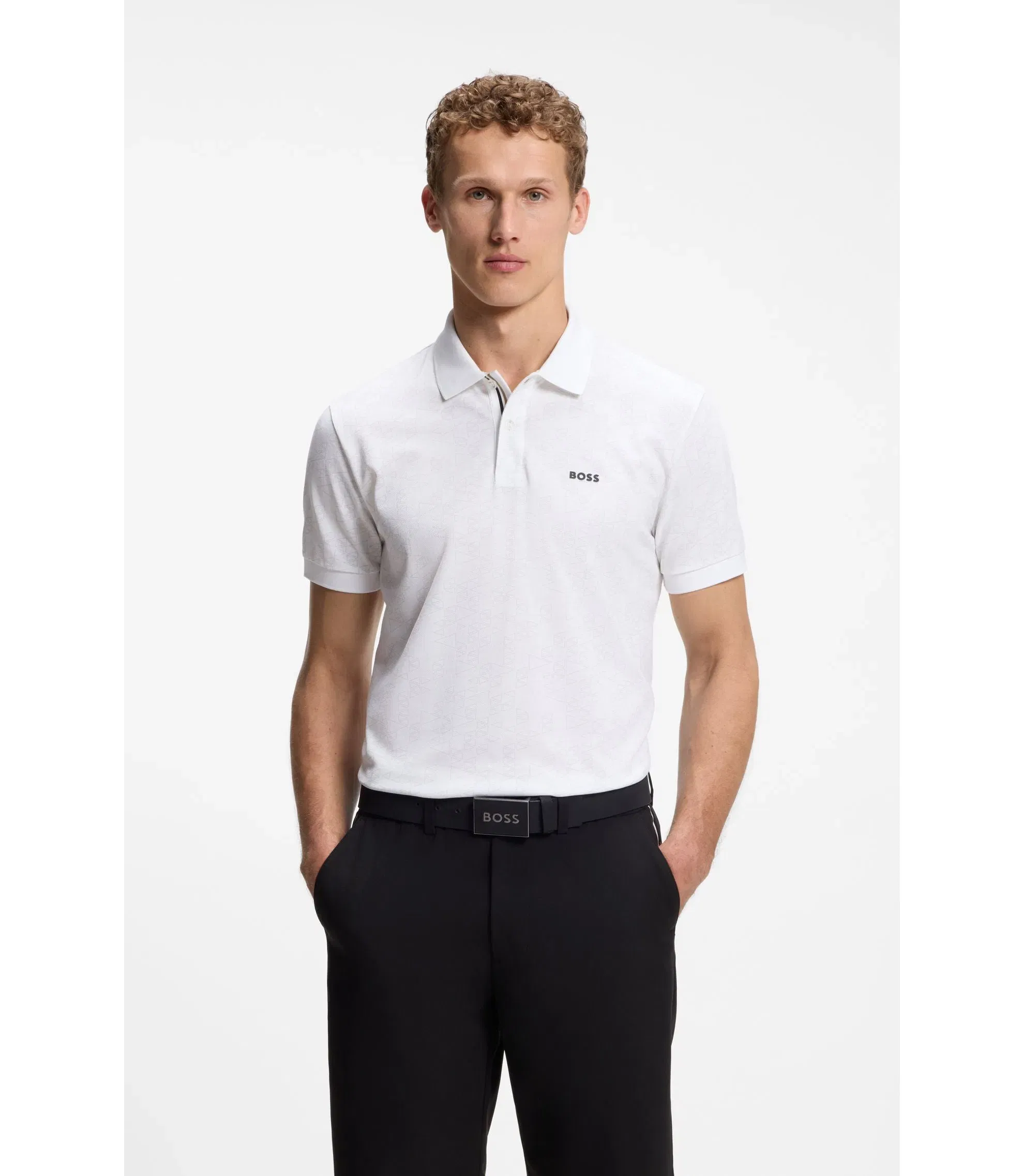 Boss Cotton Piqu Polo Shirt With All Over Print White