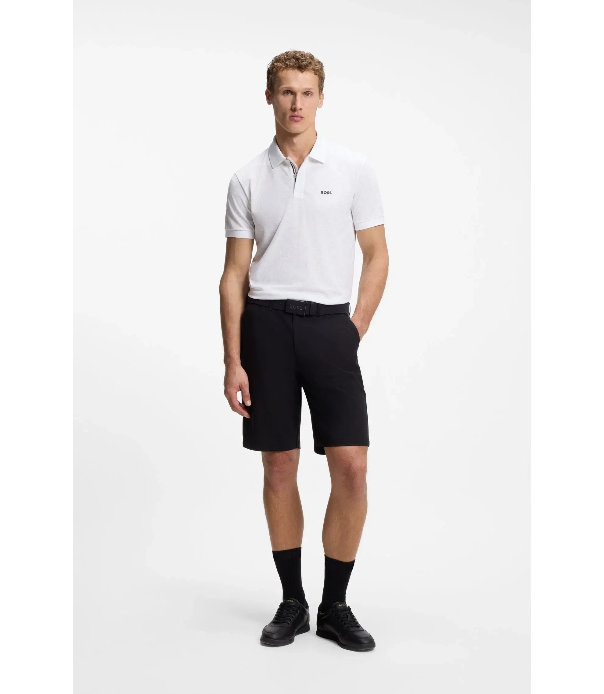 Boss Cotton Piqu Polo Shirt With All Over Print White