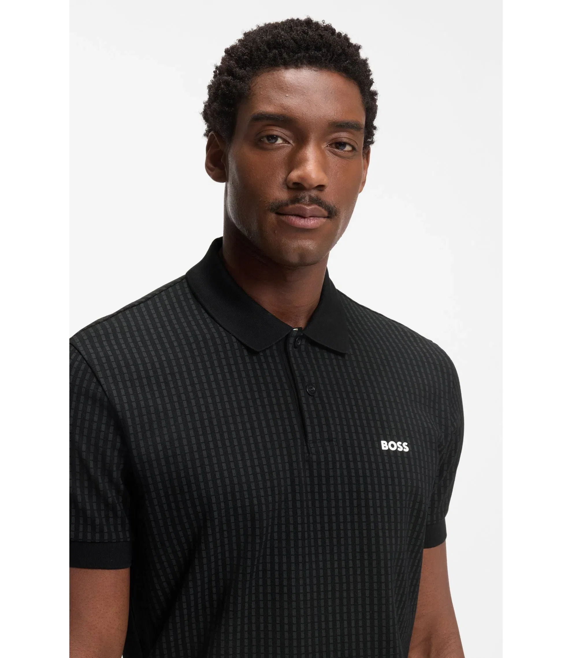 Boss Cotton Piqu Polo Shirt With All Over Print Black