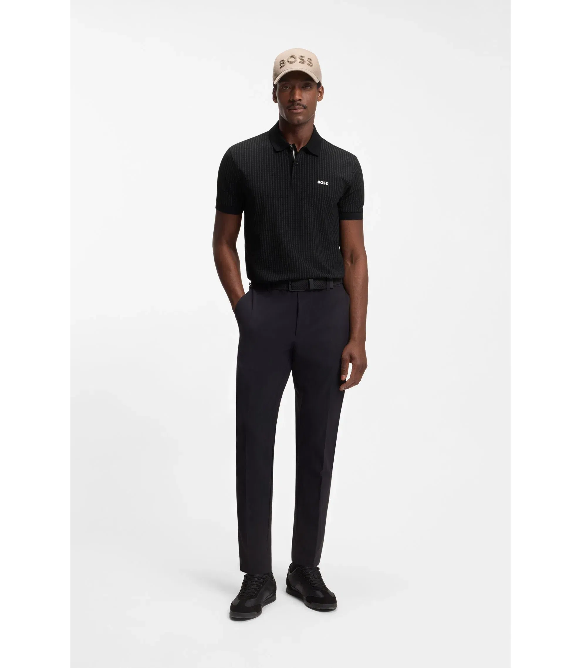 Boss Cotton Piqu Polo Shirt With All Over Print Black