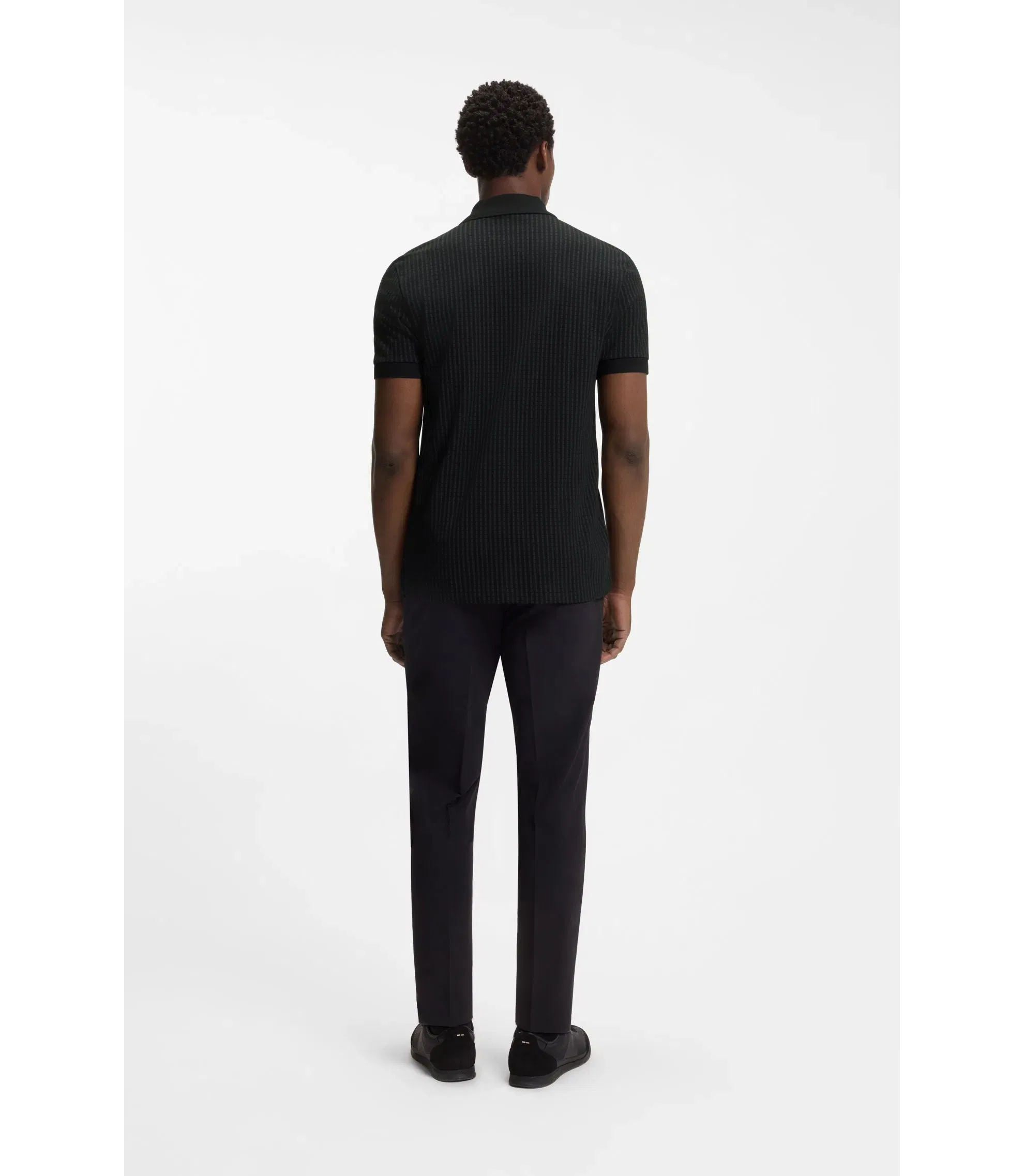 Boss Cotton Piqu Polo Shirt With All Over Print Black