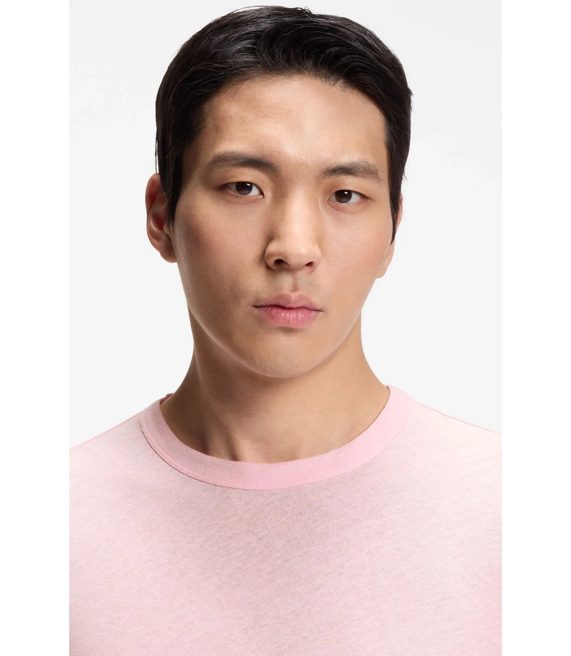 Boss Cotton Linen T-Shirt In A Regular Fit Light Pink