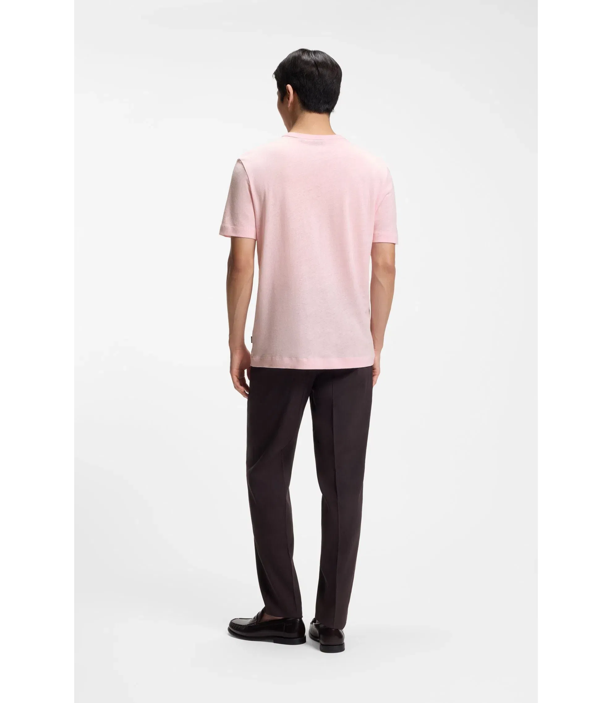 Boss Cotton Linen T-Shirt In A Regular Fit Light Pink