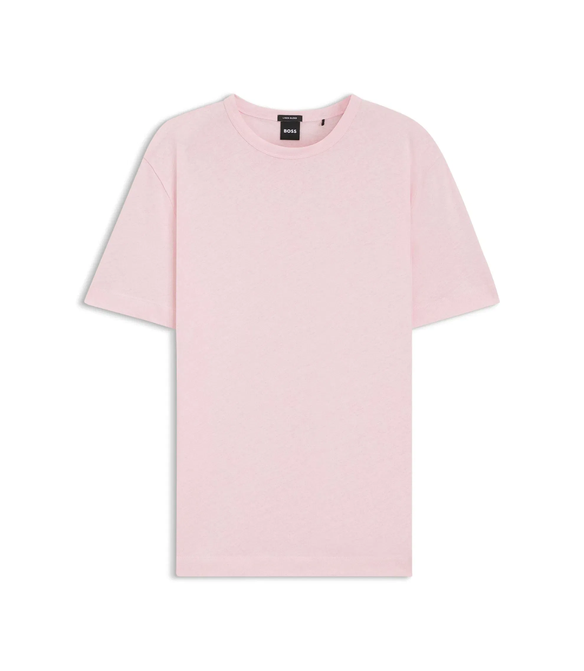 Boss Cotton Linen T-Shirt In A Regular Fit Light Pink