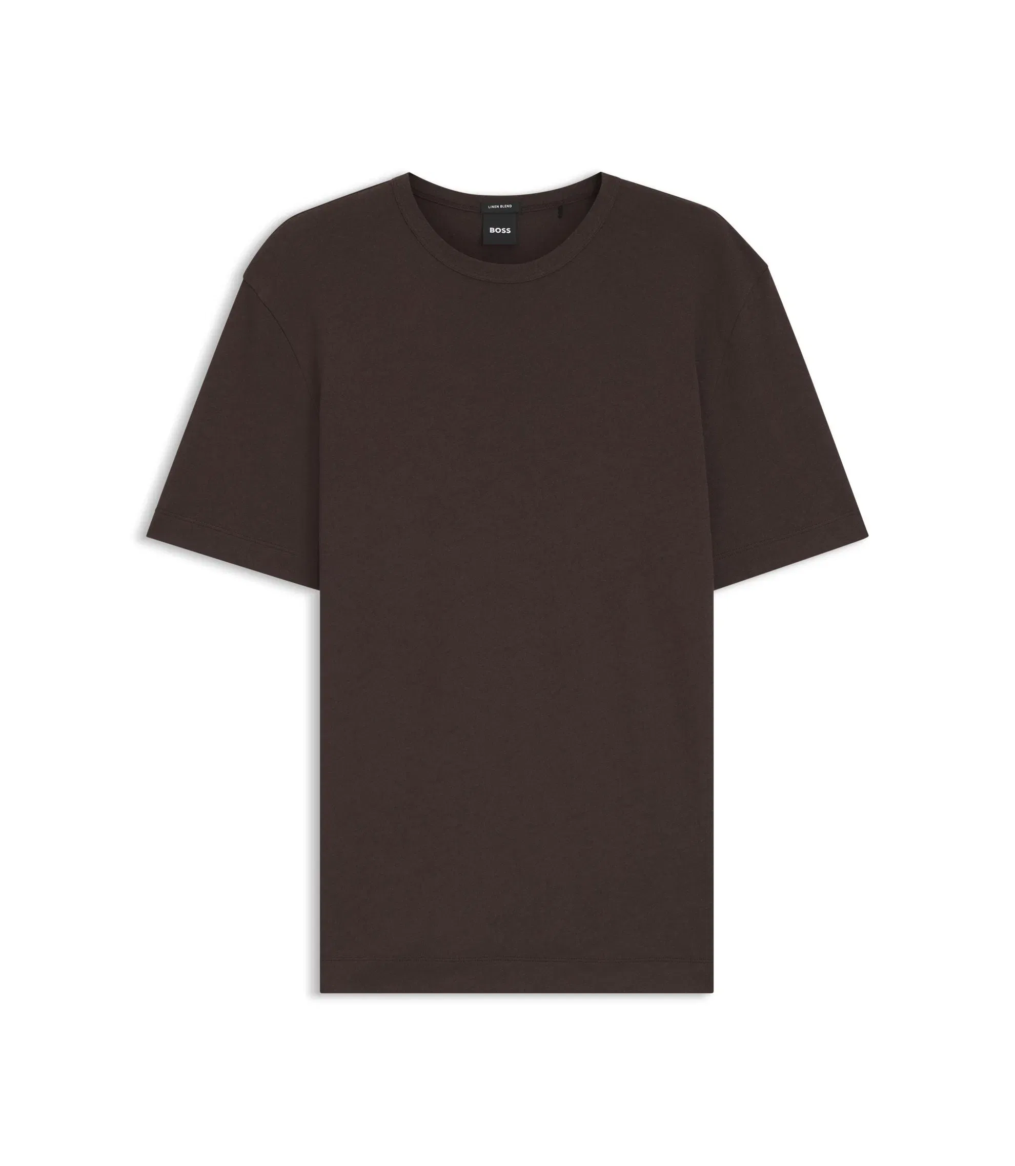 Boss Cotton Linen T-Shirt In A Regular Fit Dark Brown