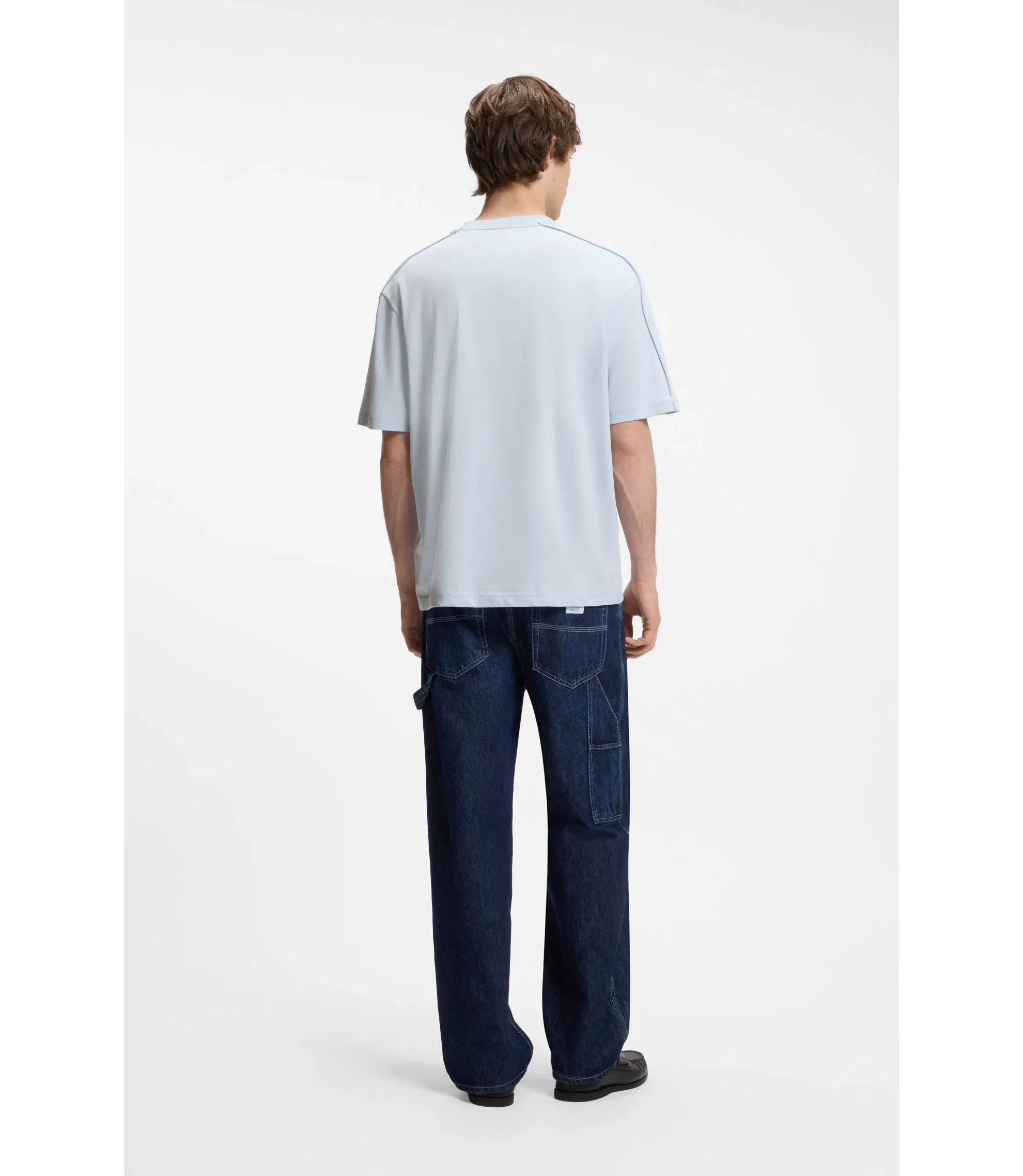 Hugo Cotton Jersey T-Shirt With Workwear Logo Label Light Blue