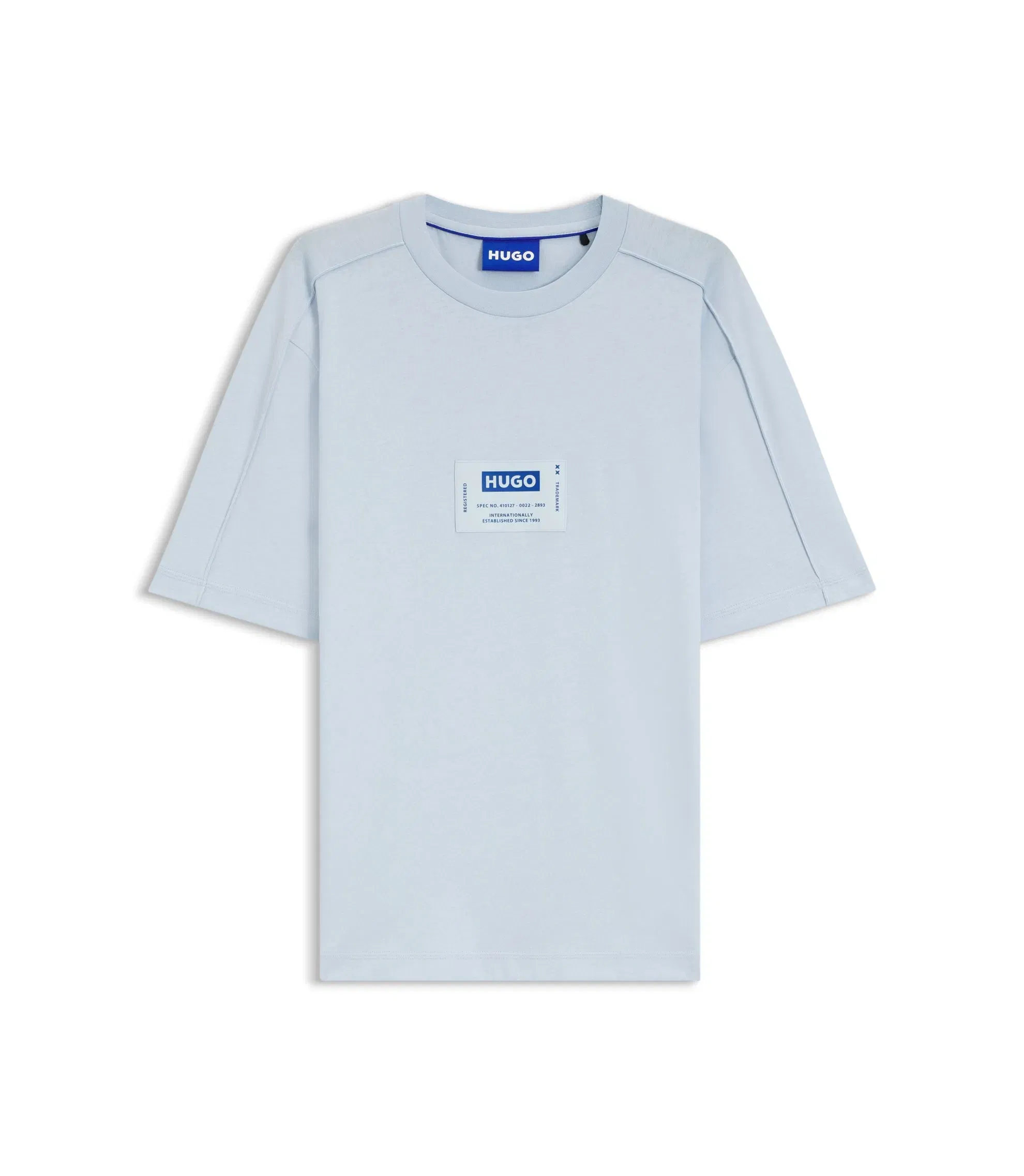 Hugo Cotton Jersey T-Shirt With Workwear Logo Label Light Blue