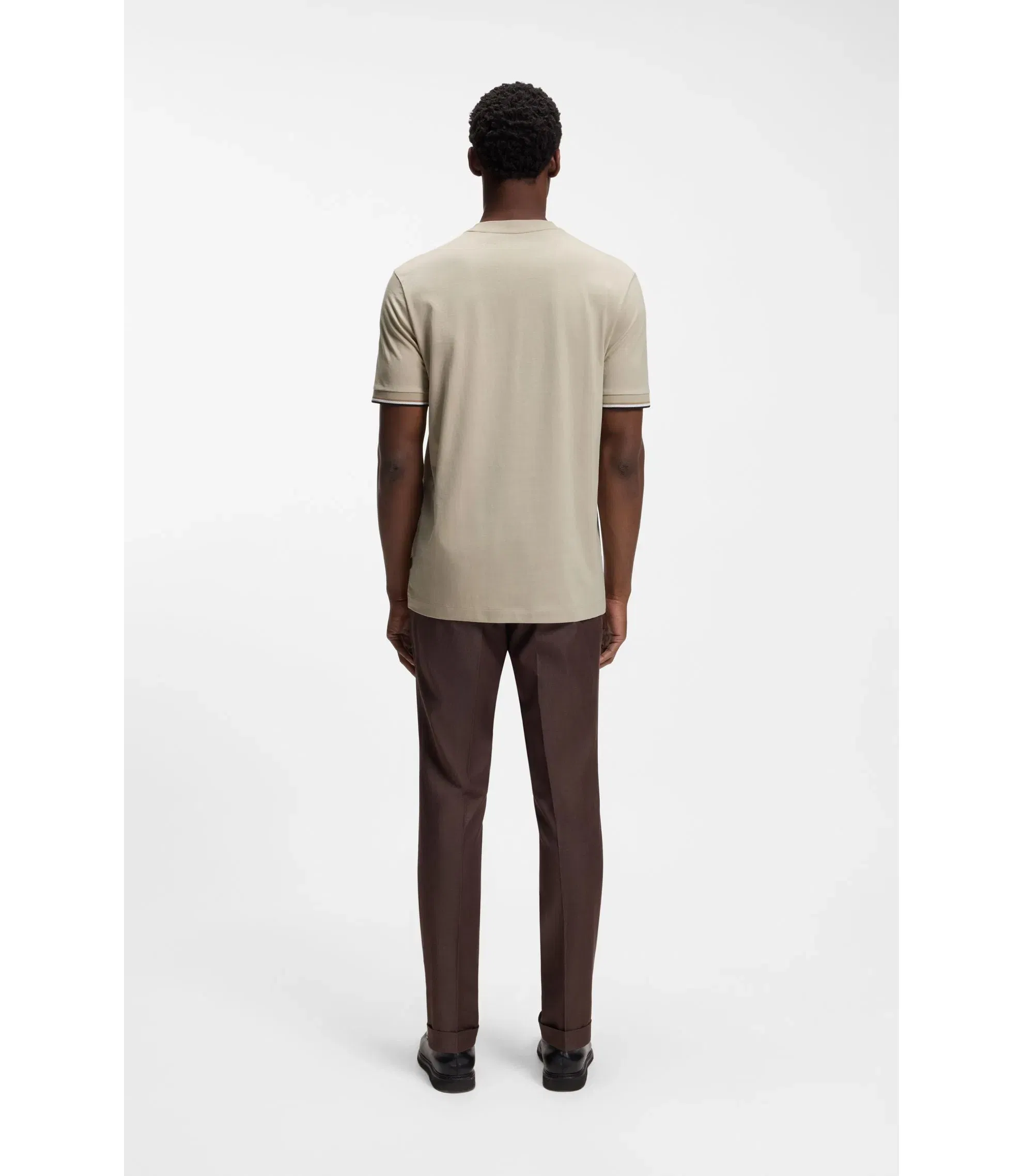 Boss Cotton Jersey T-Shirt With Signature Stripe Cuffs Light Beige